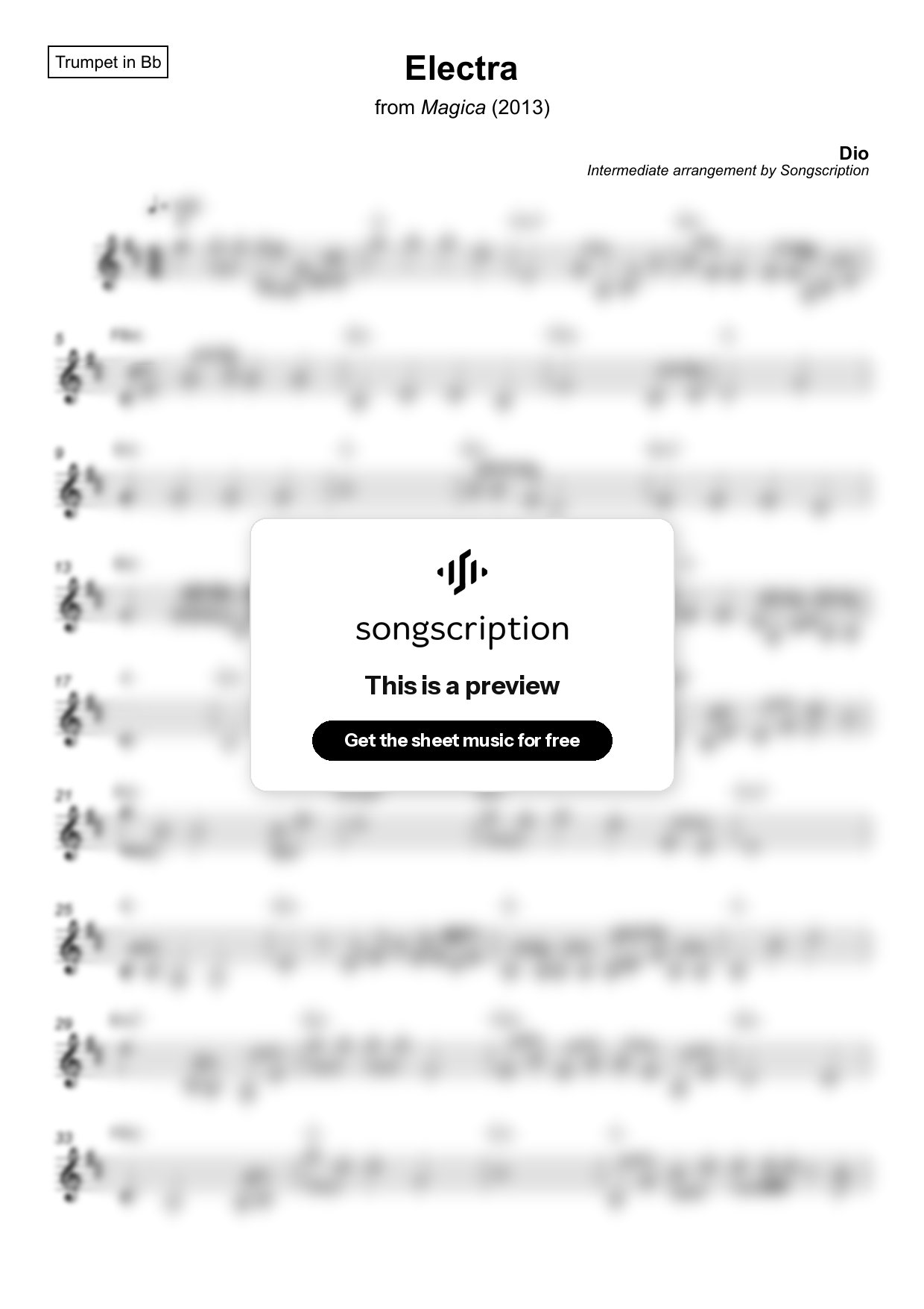 Intermediate Trumpet Sheet Music for "Electra" by Dio