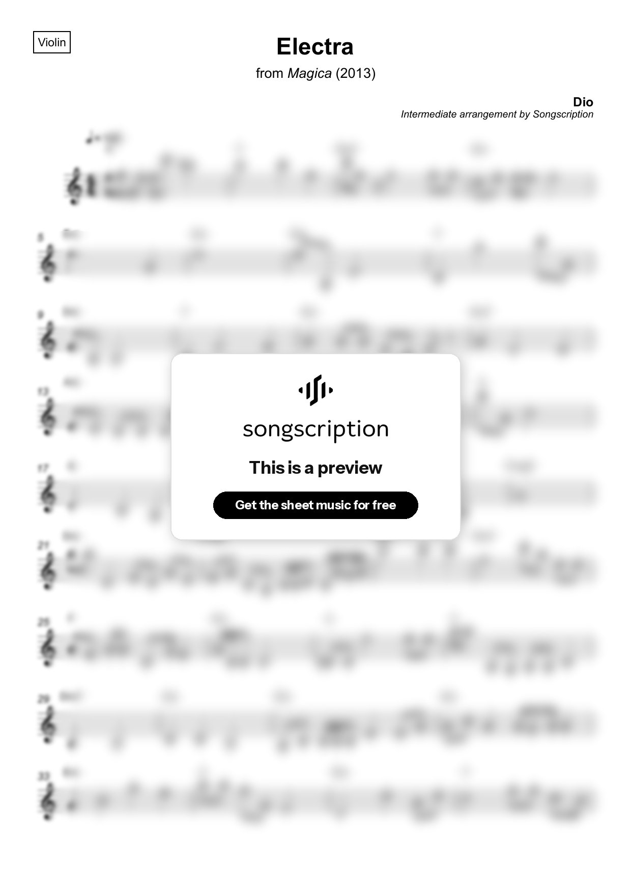 Intermediate Violin Sheet Music for "Electra" by Dio