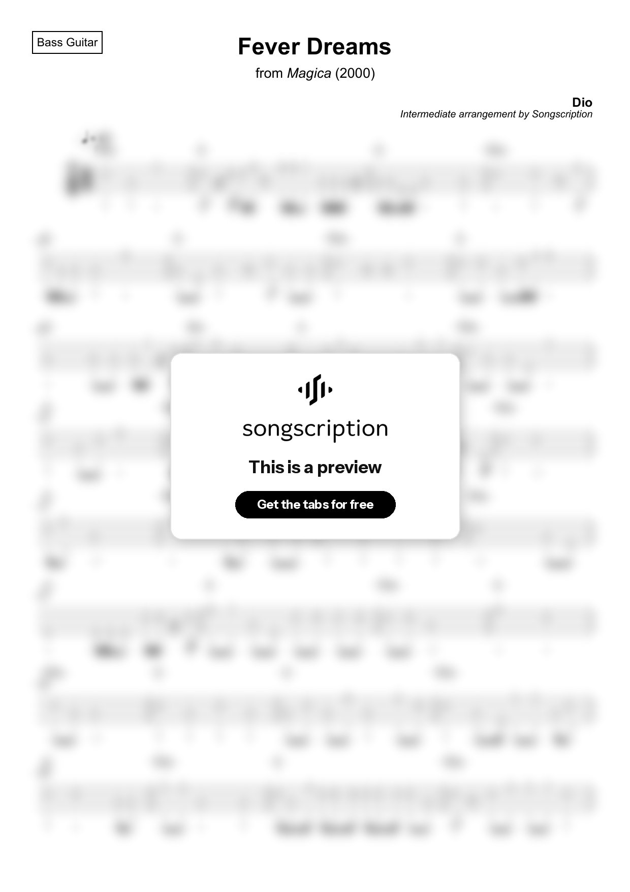 Intermediate Bass Guitar Tabs for "Fever Dreams" by Dio