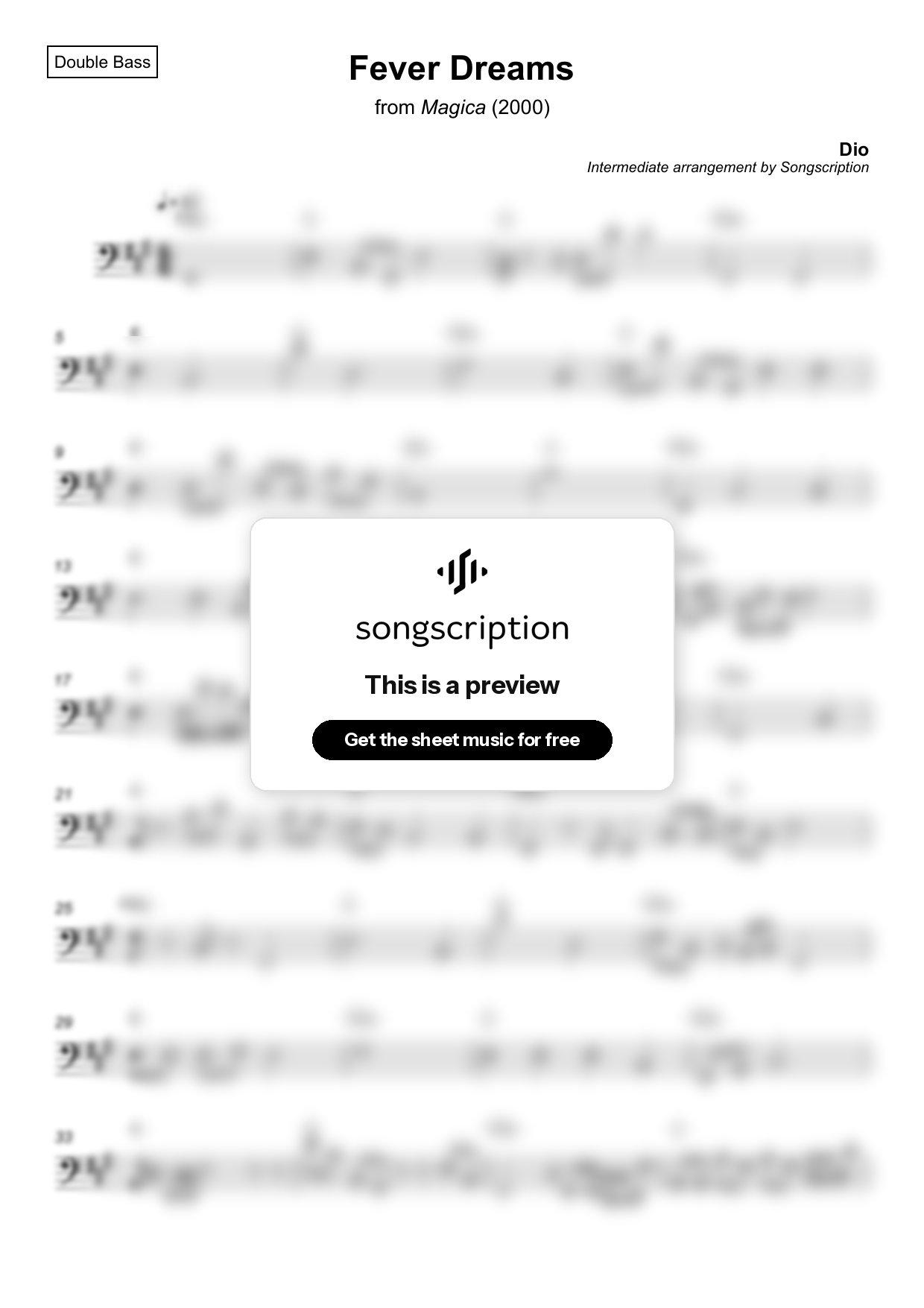 Intermediate Double Bass Sheet Music for "Fever Dreams" by Dio