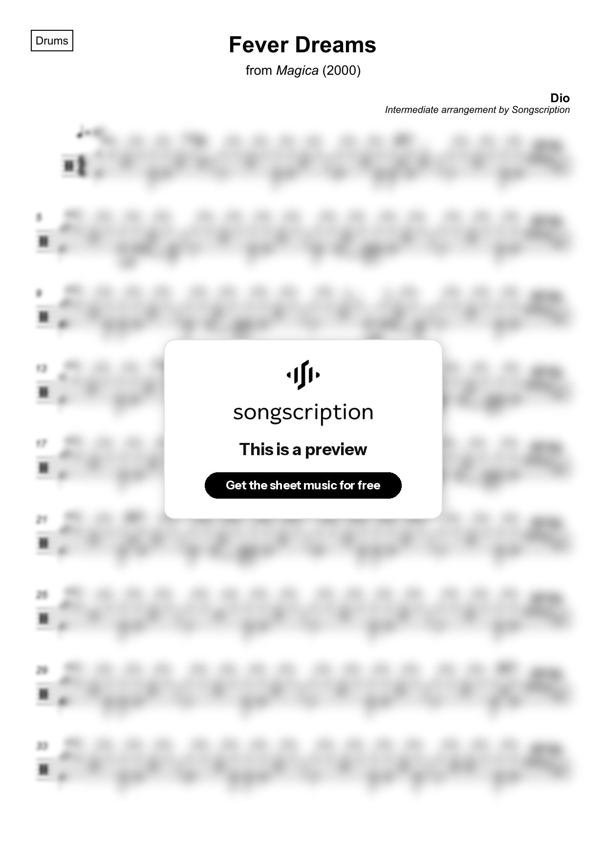 Intermediate Drums Sheet Music for "Fever Dreams" by Dio