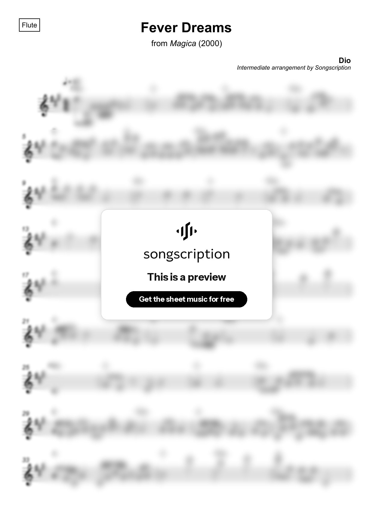 Intermediate Flute Sheet Music for "Fever Dreams" by Dio