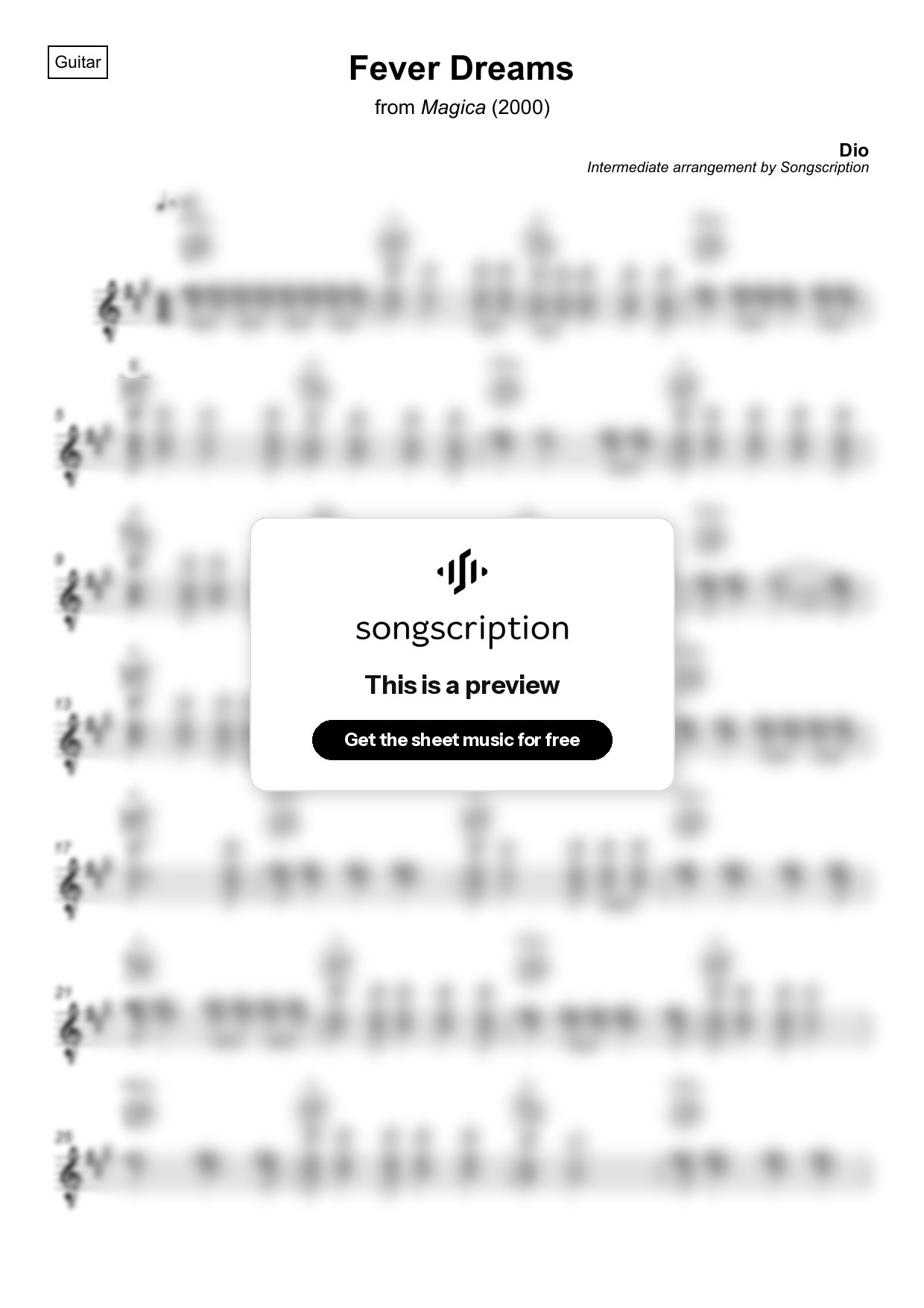 Intermediate Acoustic Guitar Sheet Music for "Fever Dreams" by Dio