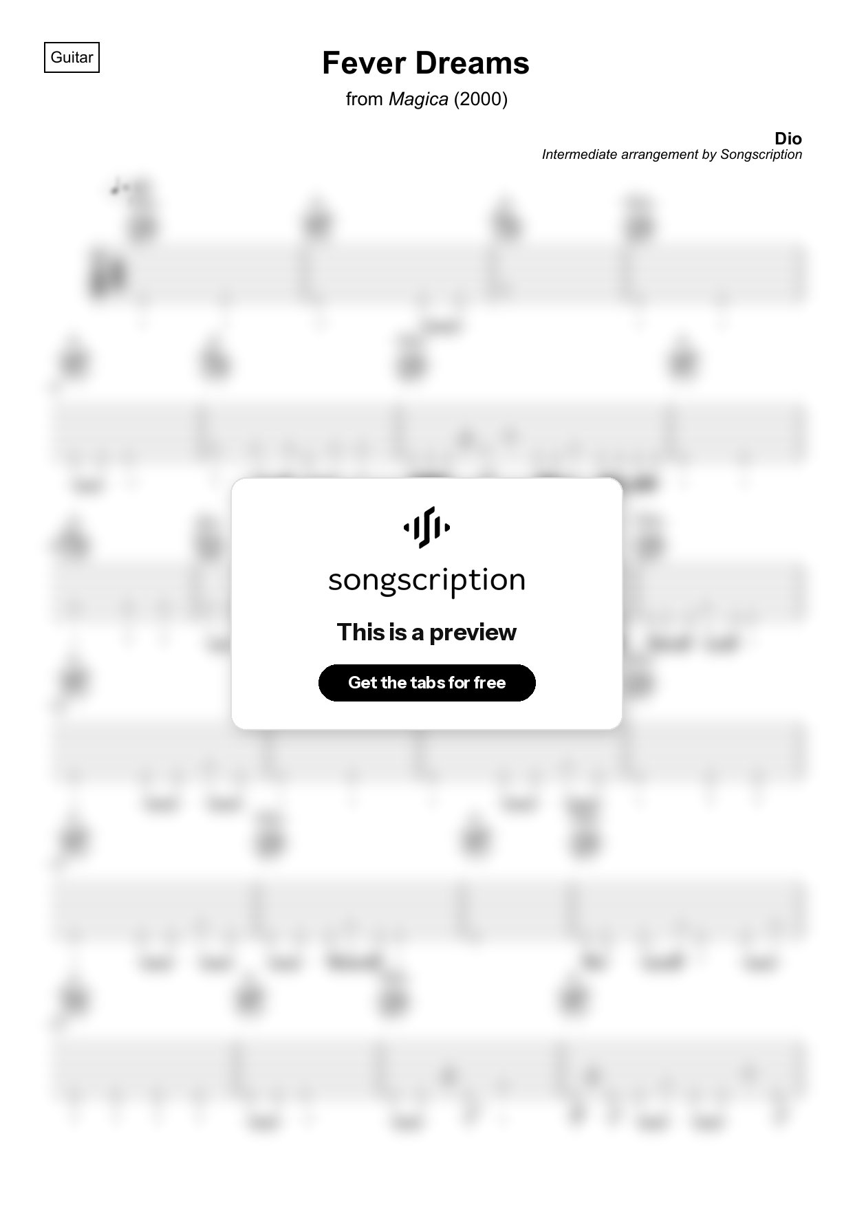 Intermediate Acoustic Guitar Tabs for "Fever Dreams" by Dio