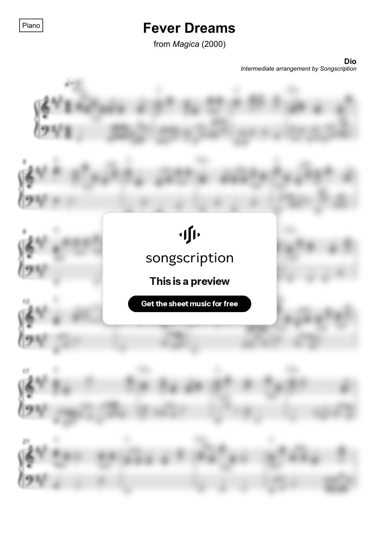 Intermediate Piano Sheet Music for "Fever Dreams" by Dio