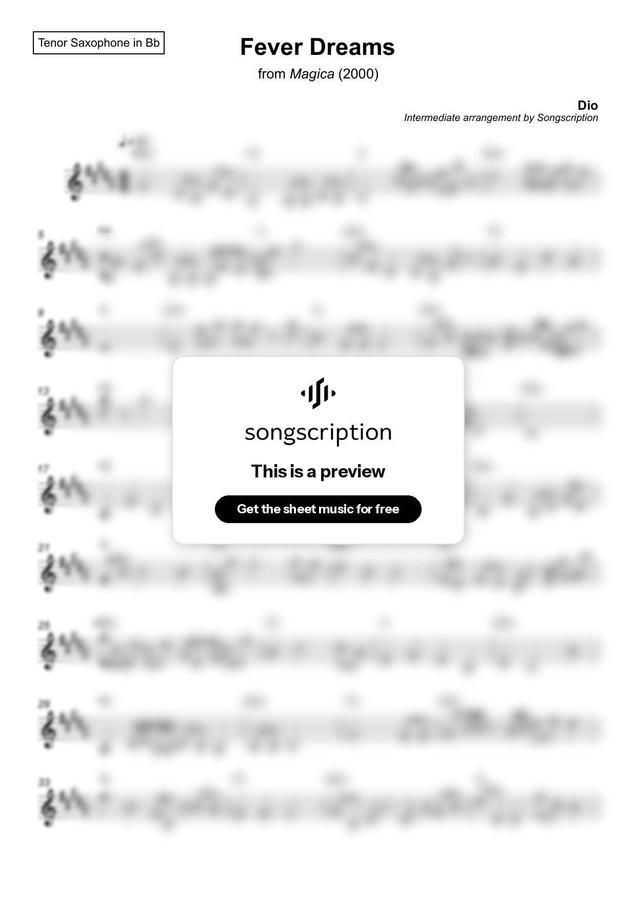 Intermediate Tenor Sax Sheet Music for "Fever Dreams" by Dio