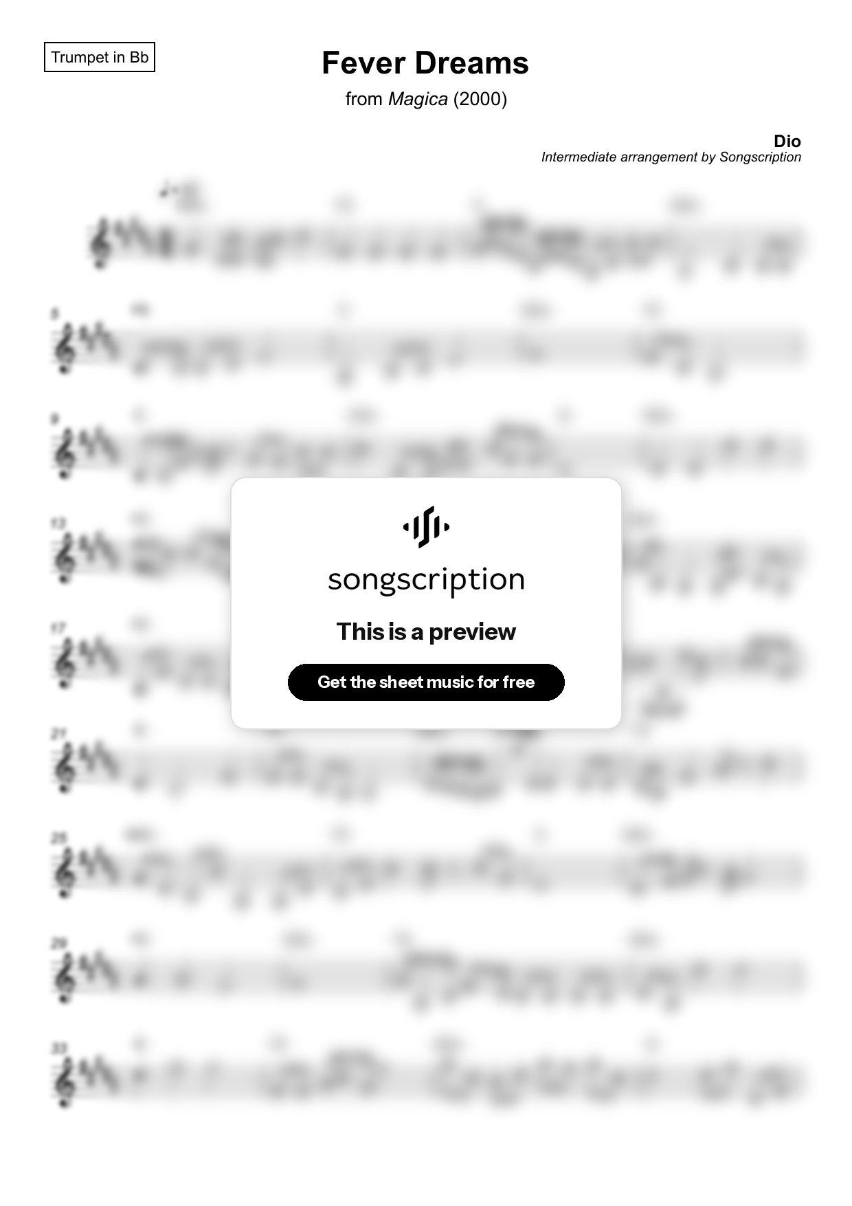 Intermediate Trumpet Sheet Music for "Fever Dreams" by Dio
