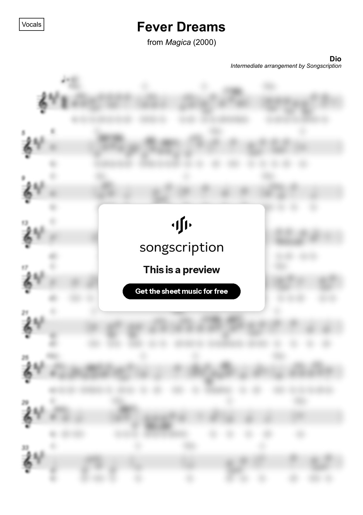 Intermediate Vocals Sheet Music for "Fever Dreams" by Dio