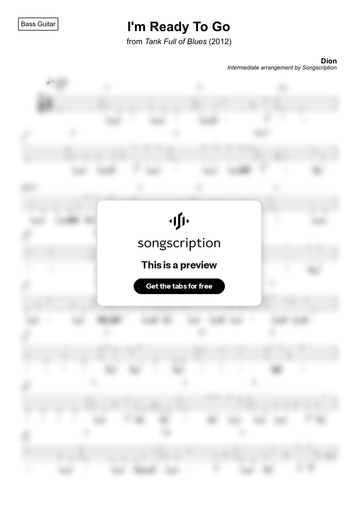 Intermediate Bass Guitar Tabs for "I'm Ready To Go" by Dion