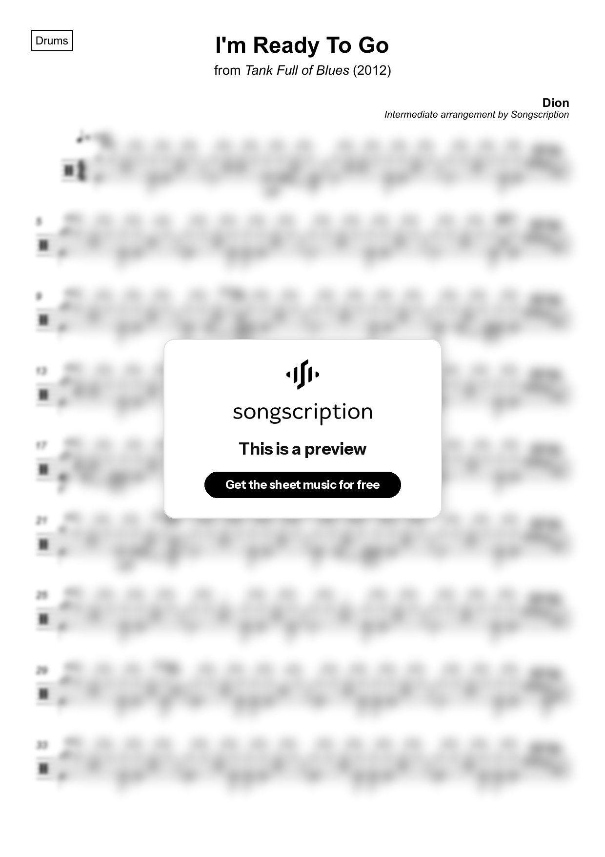 Intermediate Drums Sheet Music for "I'm Ready To Go" by Dion