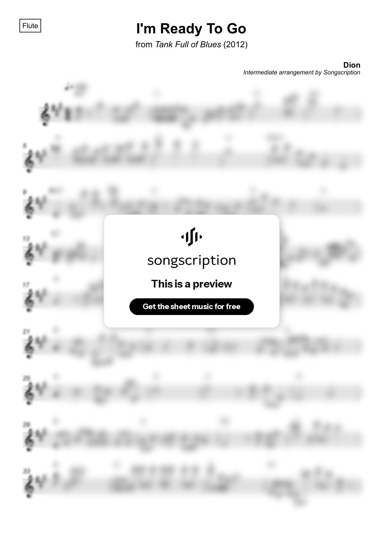 Intermediate Flute Sheet Music for "I'm Ready To Go" by Dion