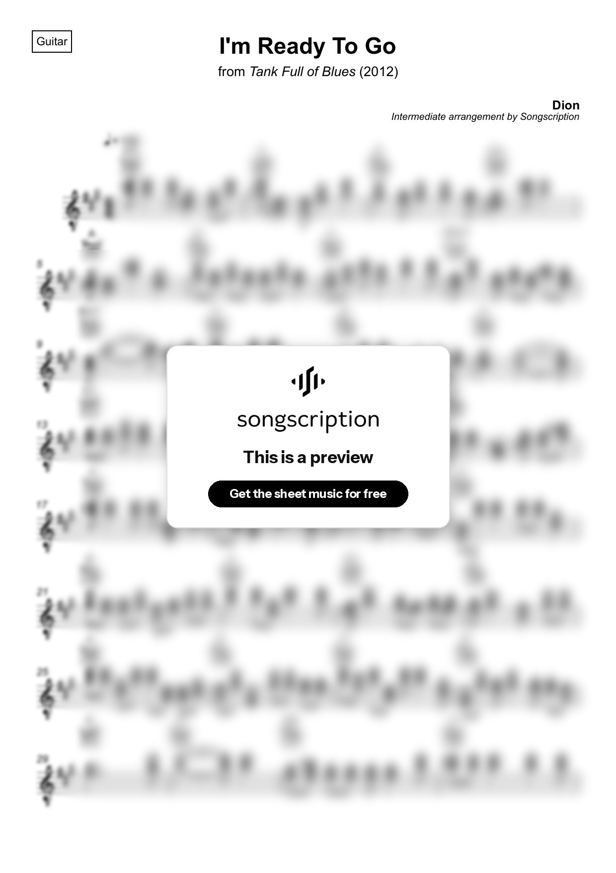 Intermediate Acoustic Guitar Sheet Music for "I'm Ready To Go" by Dion