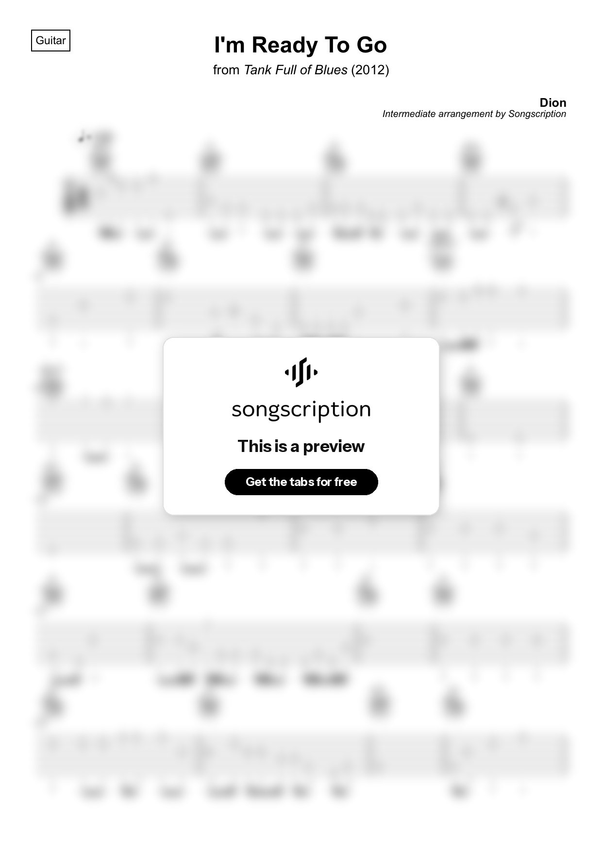 Intermediate Acoustic Guitar Tabs for "I'm Ready To Go" by Dion
