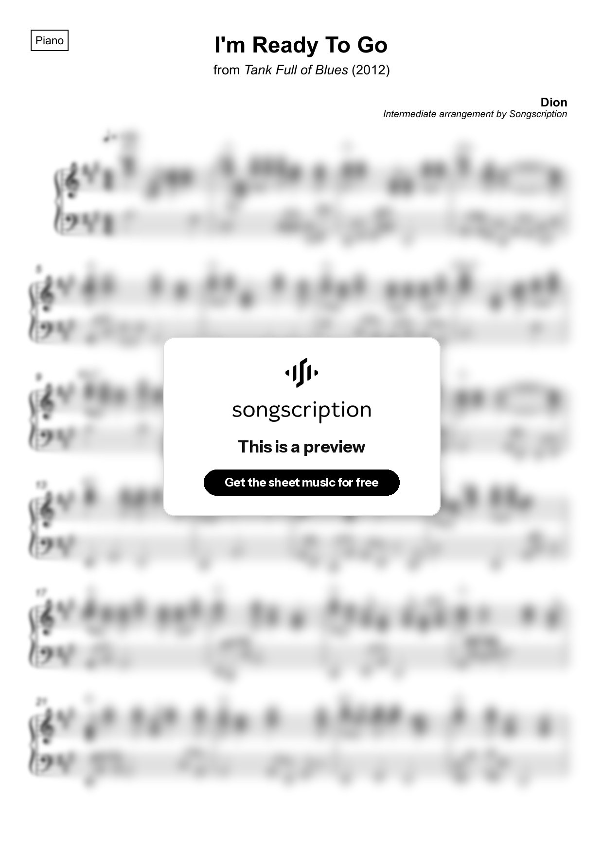 Intermediate Piano Sheet Music for "I'm Ready To Go" by Dion