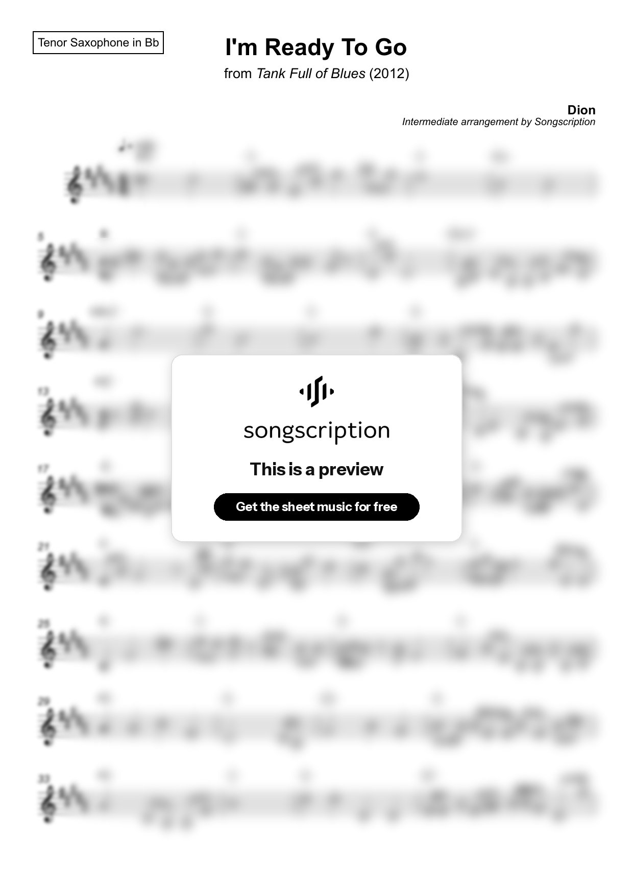 Intermediate Tenor Sax Sheet Music for "I'm Ready To Go" by Dion