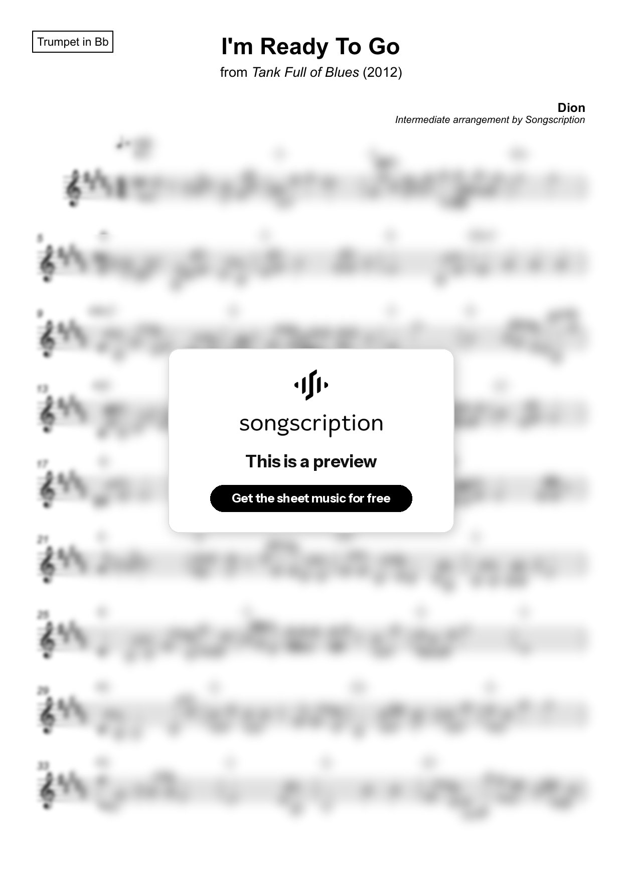 Intermediate Trumpet Sheet Music for "I'm Ready To Go" by Dion