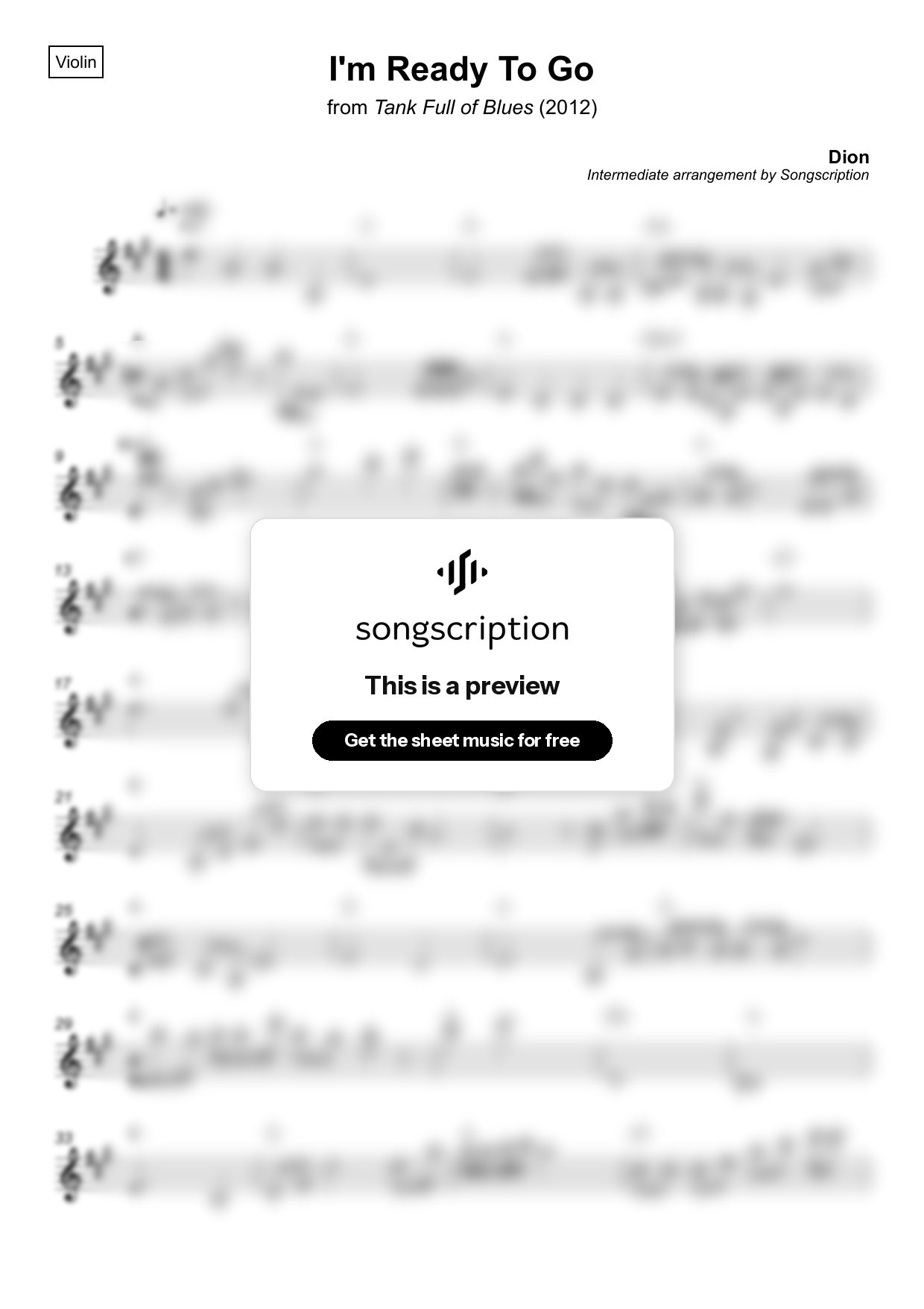 Intermediate Violin Sheet Music for "I'm Ready To Go" by Dion
