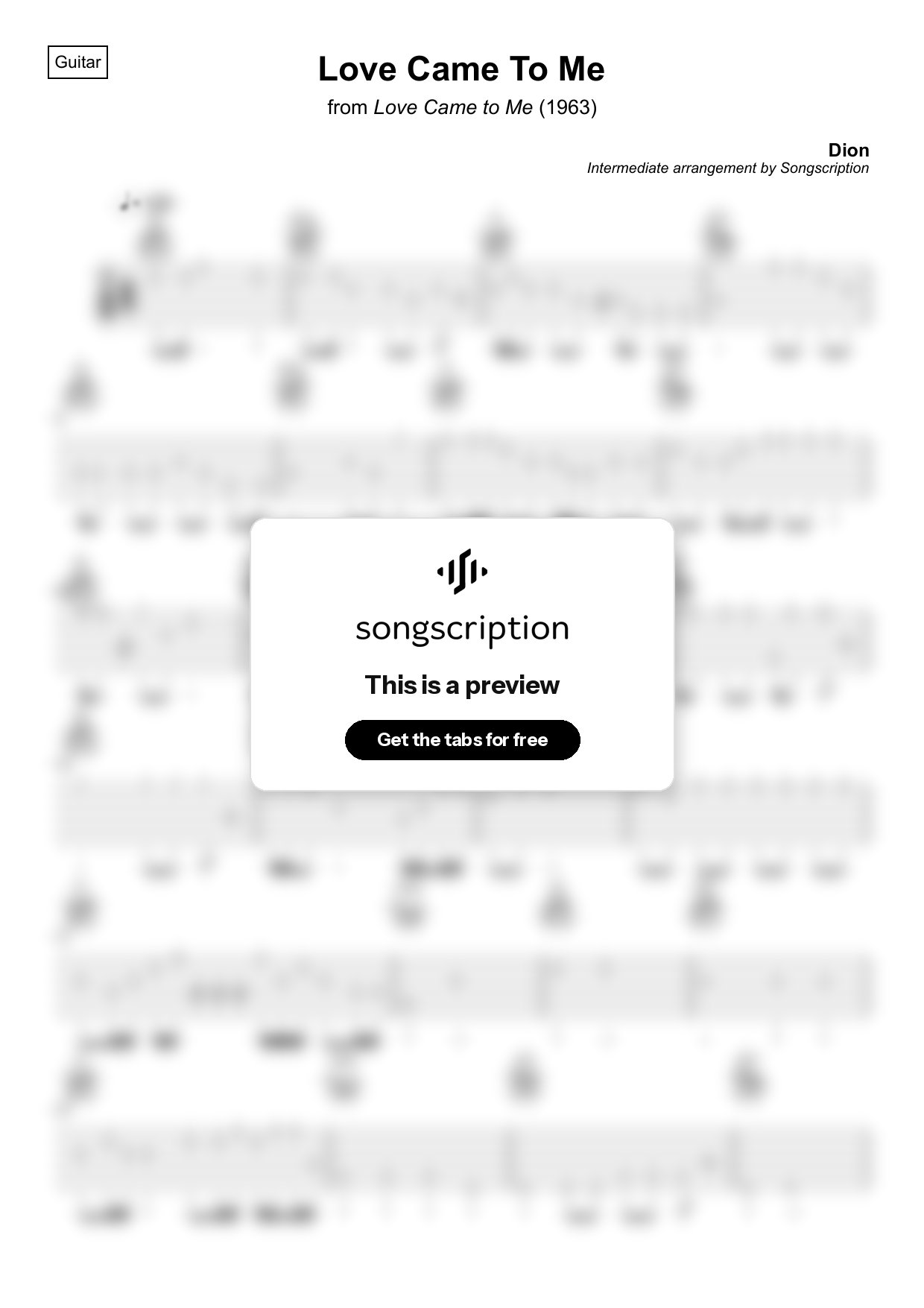 Intermediate Acoustic Guitar Tabs for "Love Came To Me" by Dion