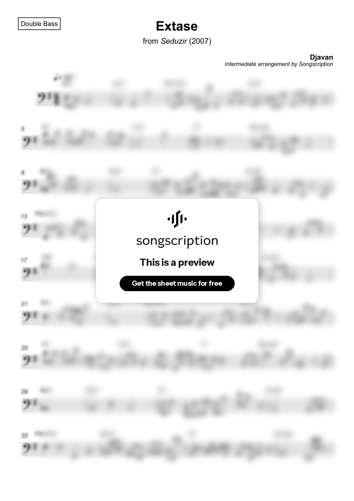 Intermediate Double Bass Sheet Music for "Extase" by Djavan