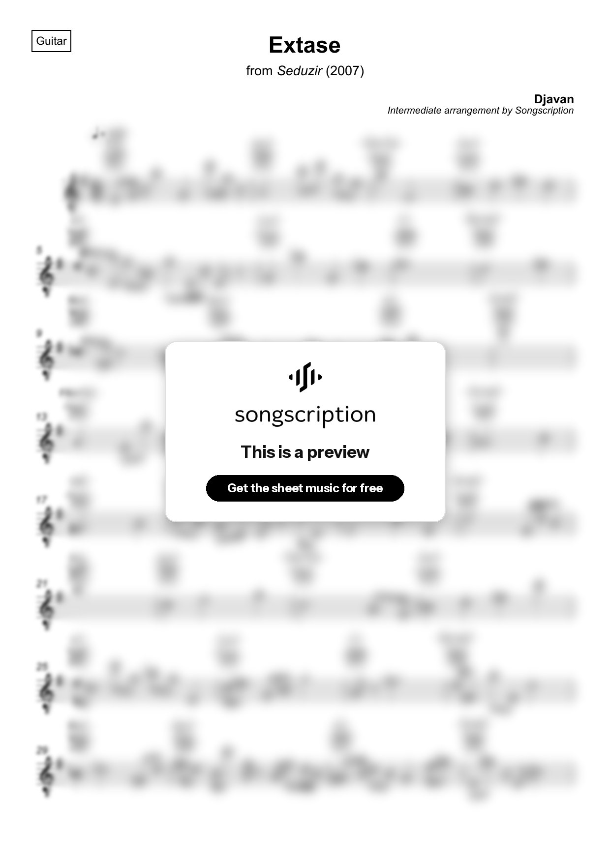 Intermediate Acoustic Guitar Sheet Music for "Extase" by Djavan