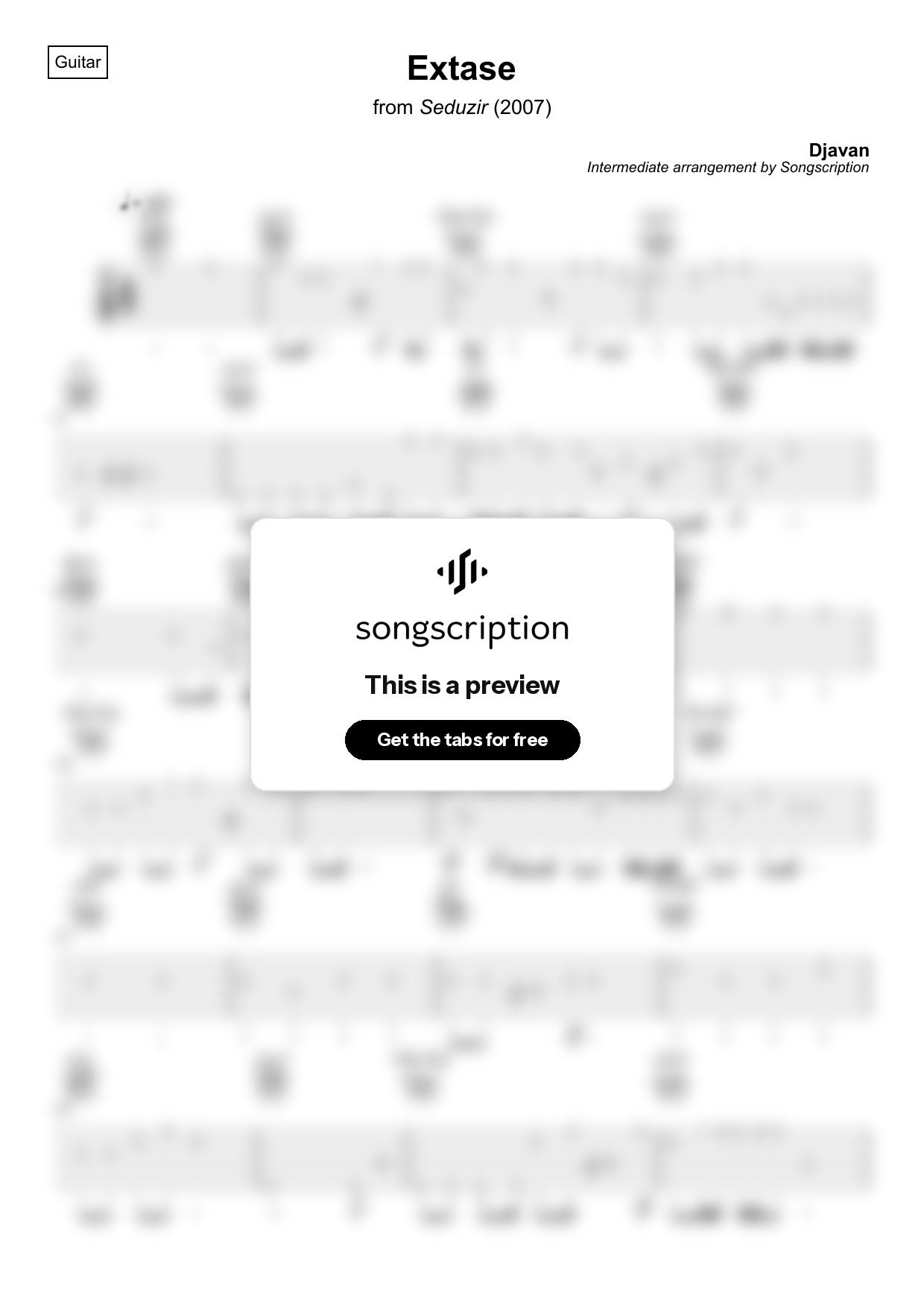 Intermediate Acoustic Guitar Tabs for "Extase" by Djavan