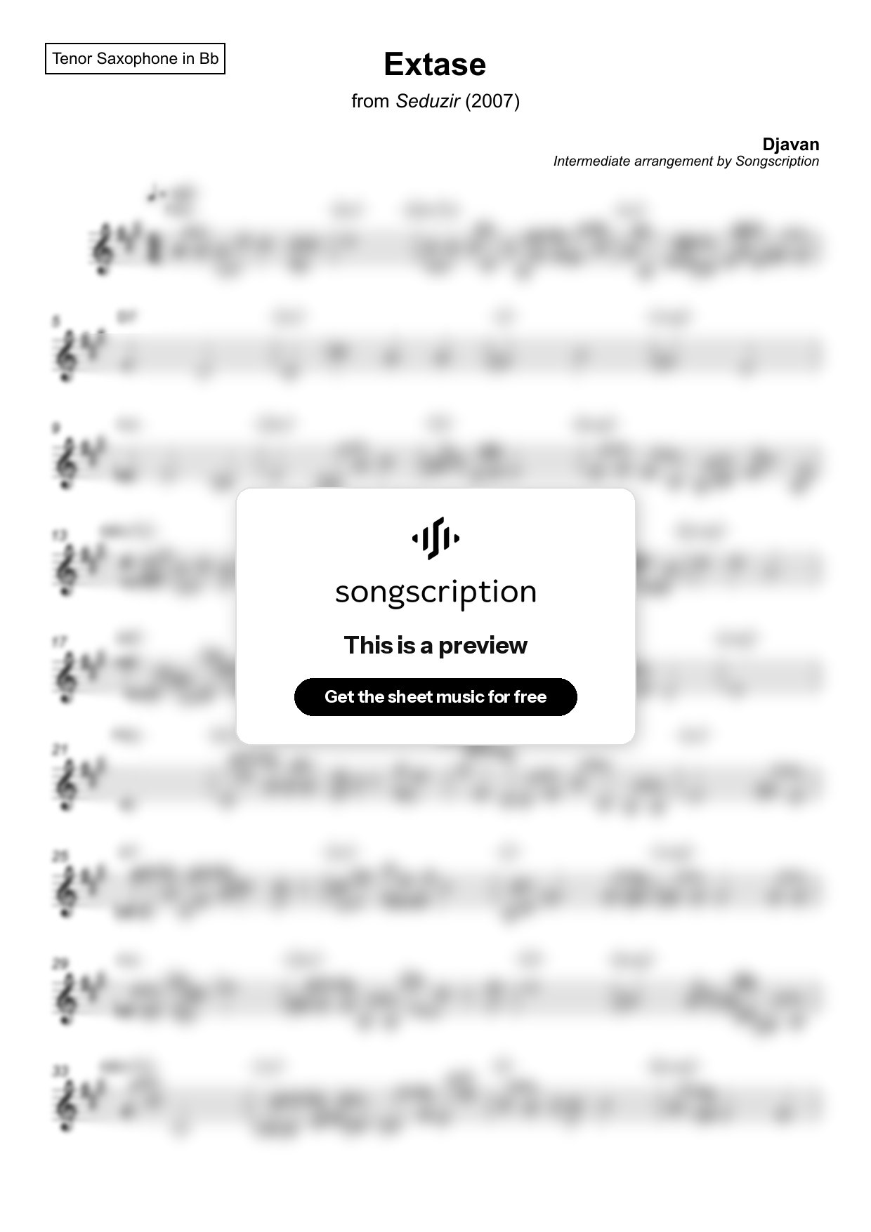 Intermediate Tenor Sax Sheet Music for "Extase" by Djavan
