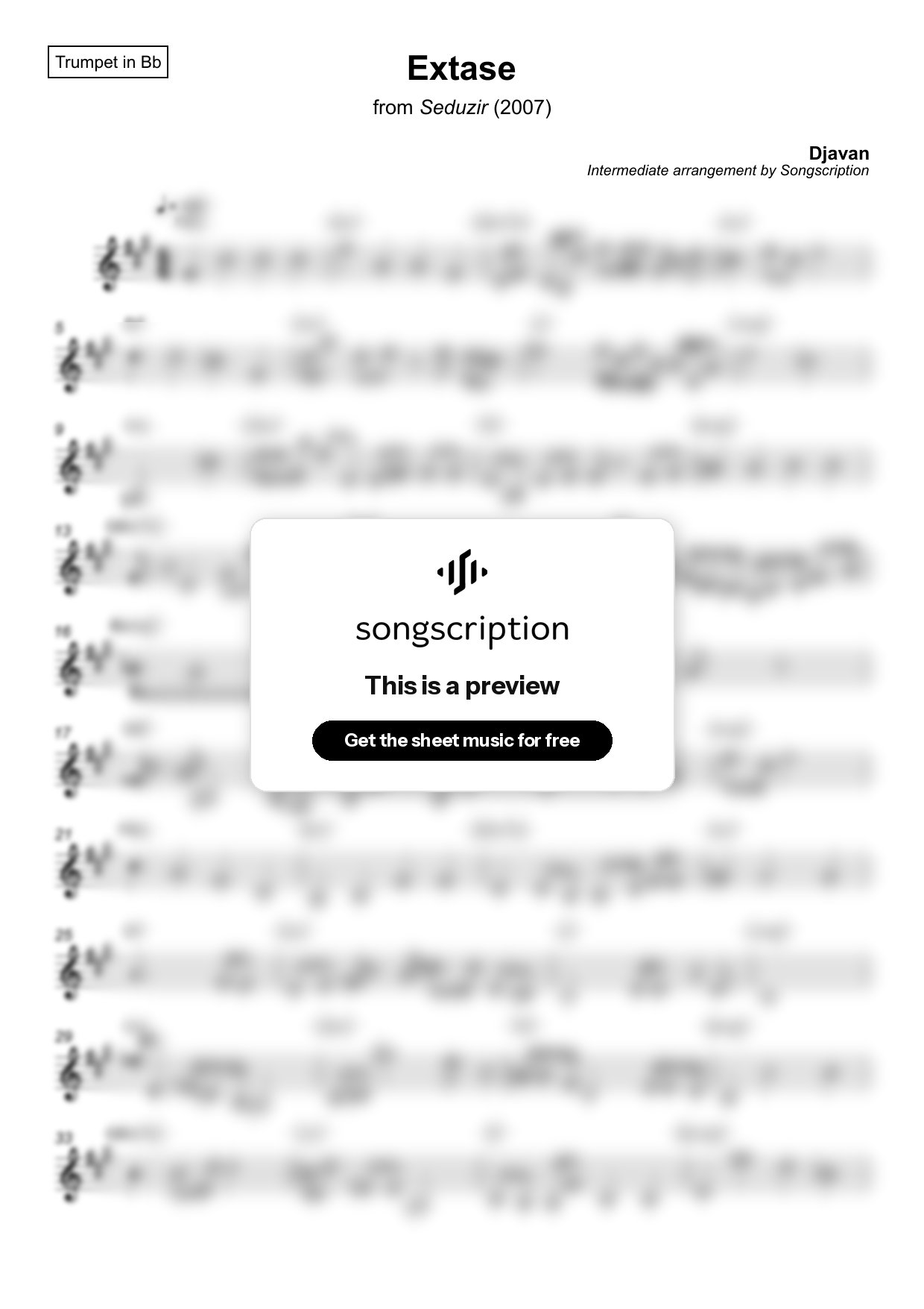 Intermediate Trumpet Sheet Music for "Extase" by Djavan