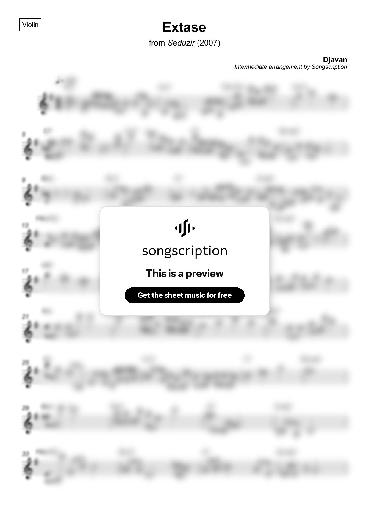 Intermediate Violin Sheet Music for "Extase" by Djavan