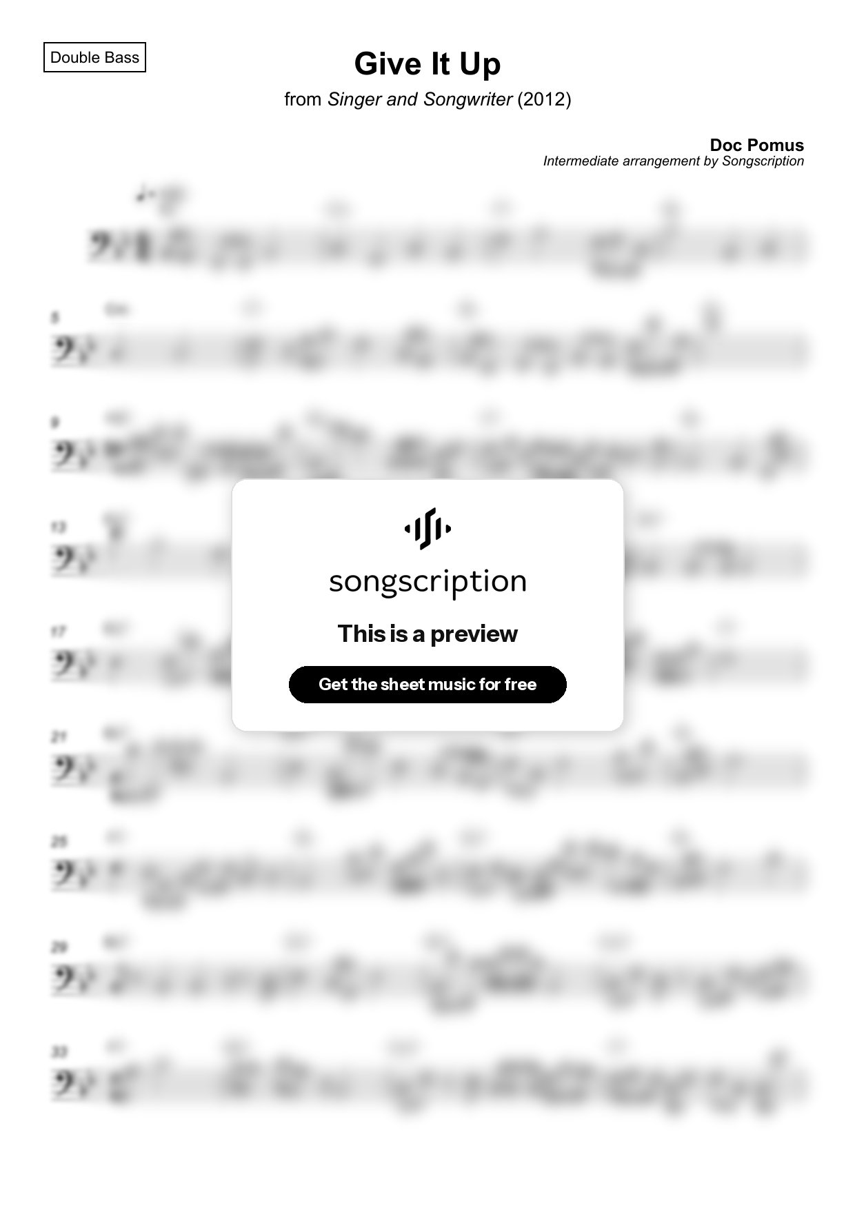Intermediate Double Bass Sheet Music for "Give It Up" by Doc Pomus
