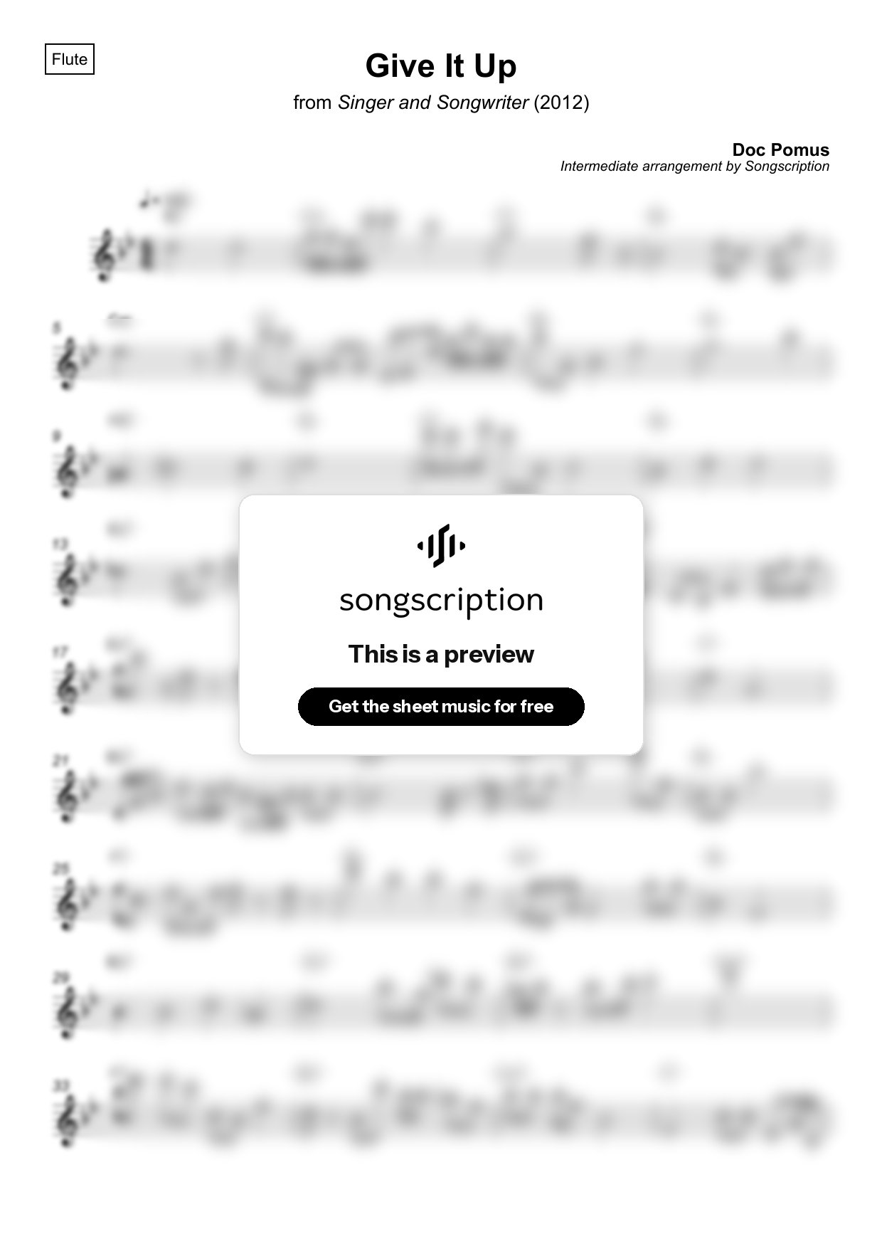 Intermediate Flute Sheet Music for "Give It Up" by Doc Pomus
