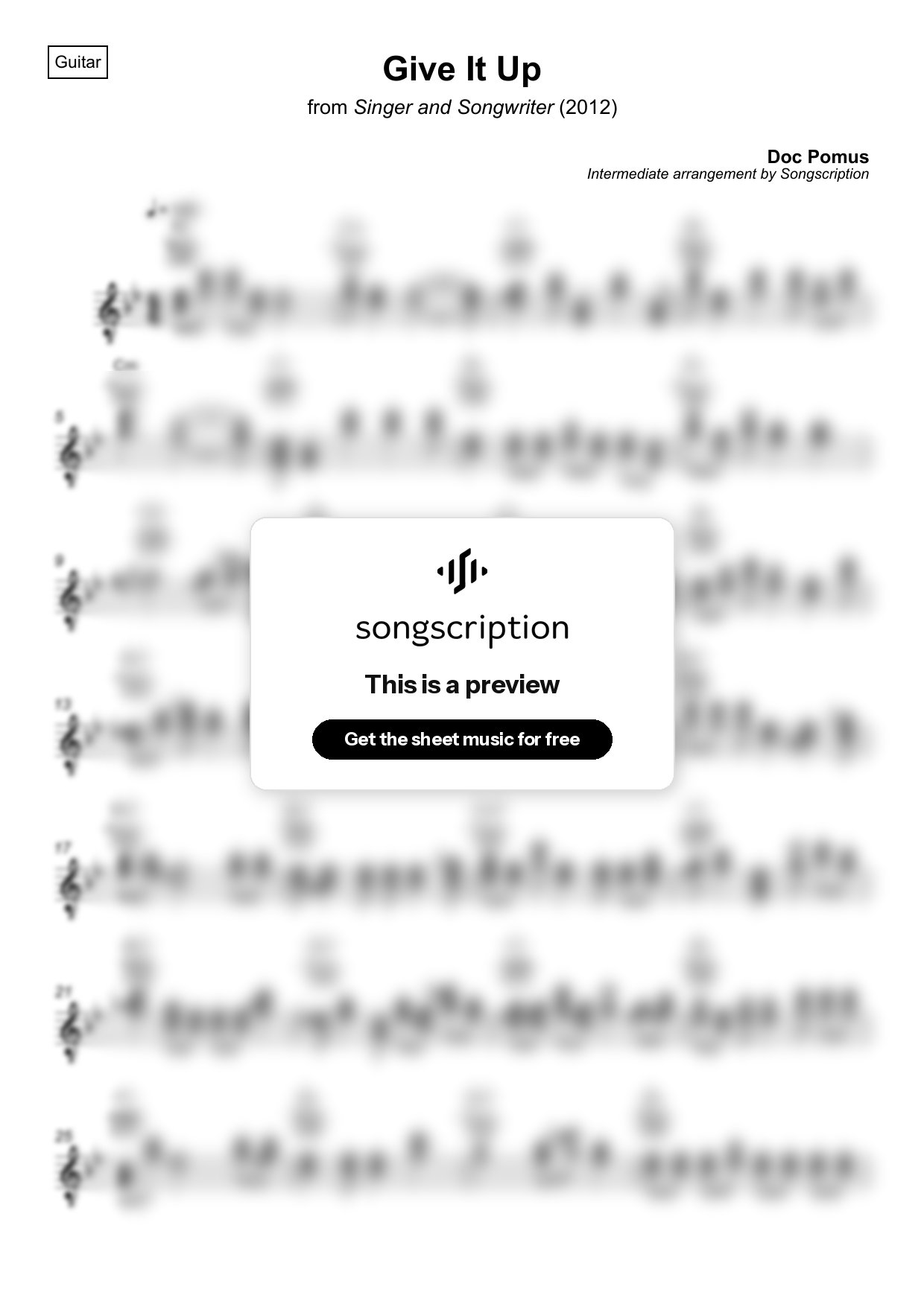Intermediate Acoustic Guitar Sheet Music for "Give It Up" by Doc Pomus