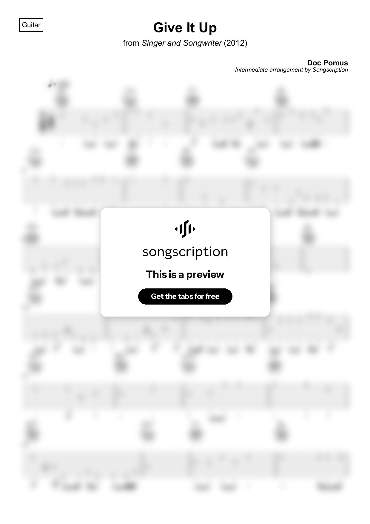 Intermediate Acoustic Guitar Tabs for "Give It Up" by Doc Pomus