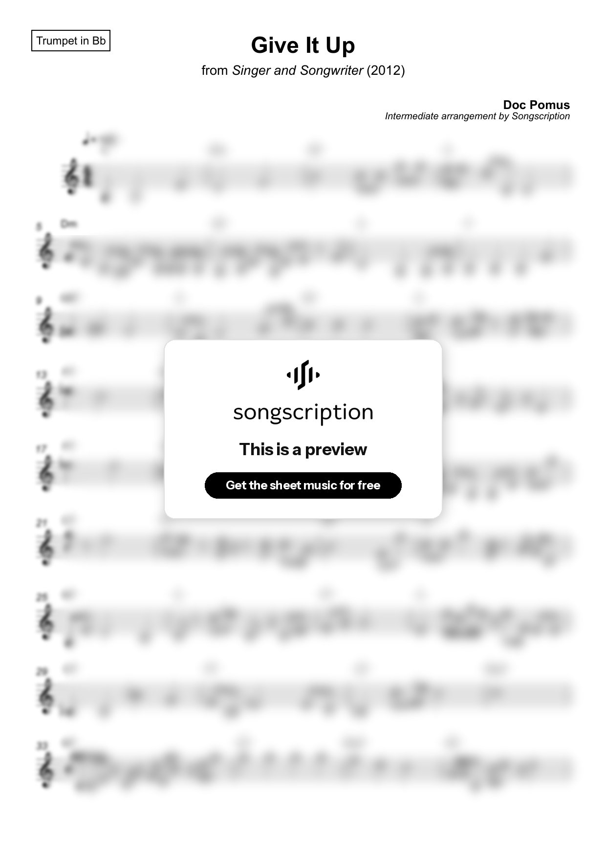 Intermediate Trumpet Sheet Music for "Give It Up" by Doc Pomus