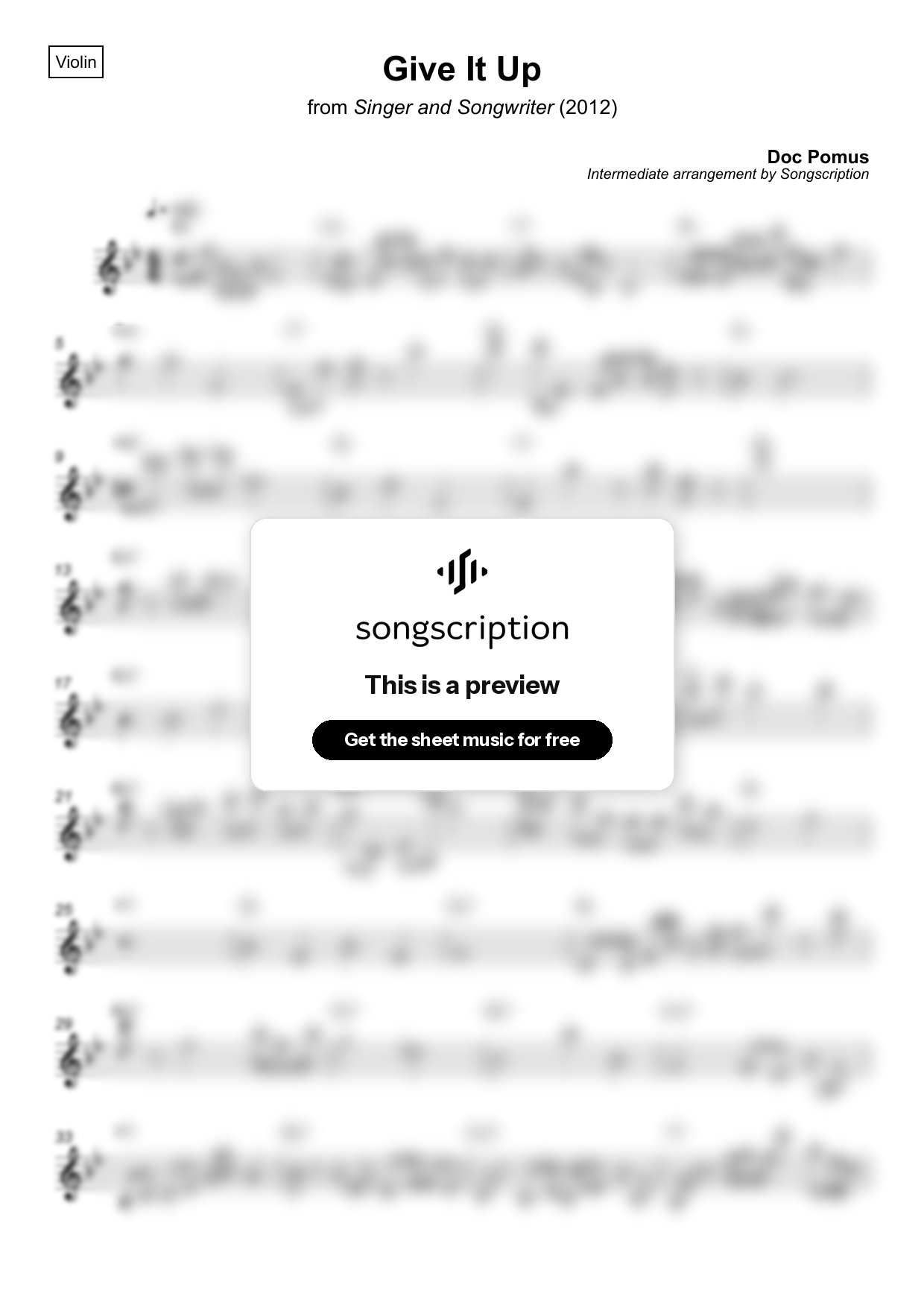 Intermediate Violin Sheet Music for "Give It Up" by Doc Pomus