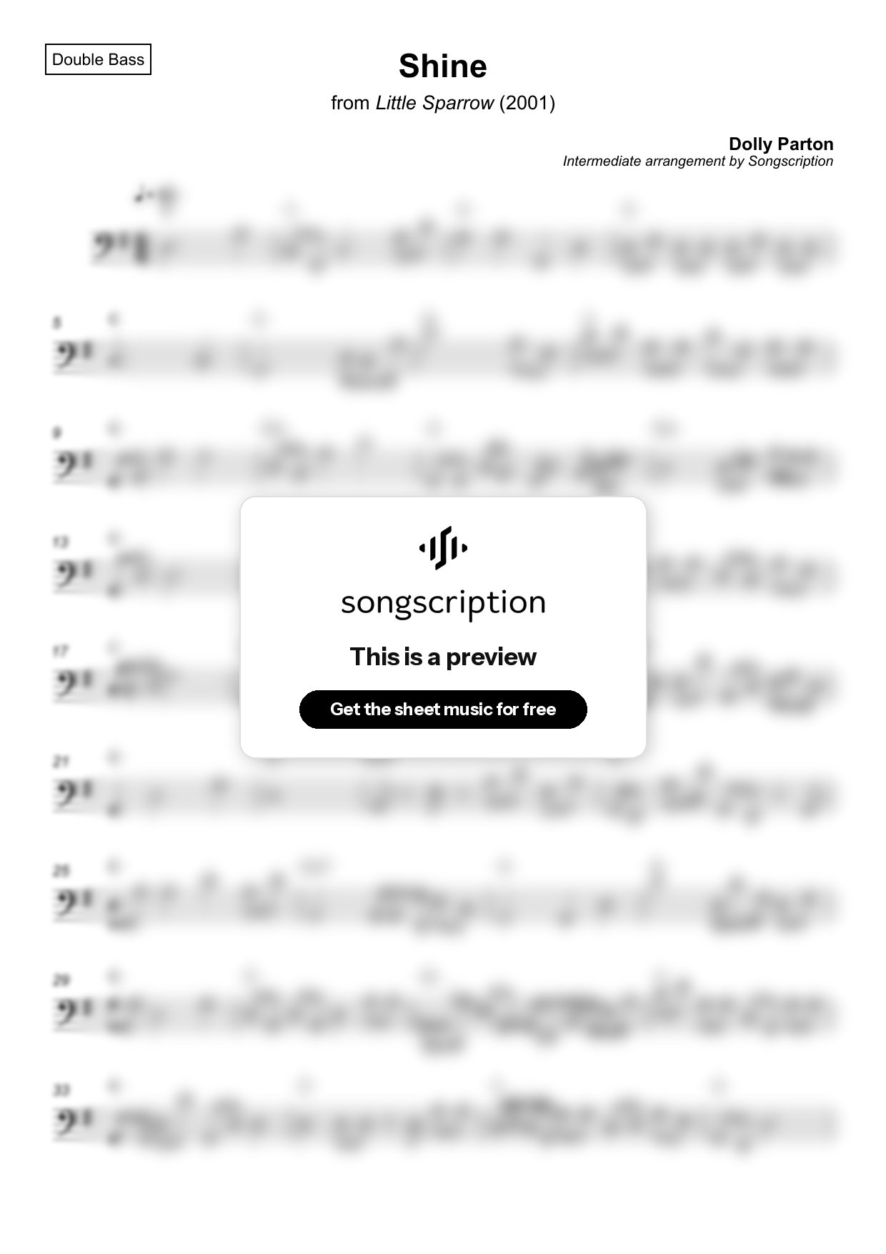 Intermediate Double Bass Sheet Music for "Shine" by Dolly Parton