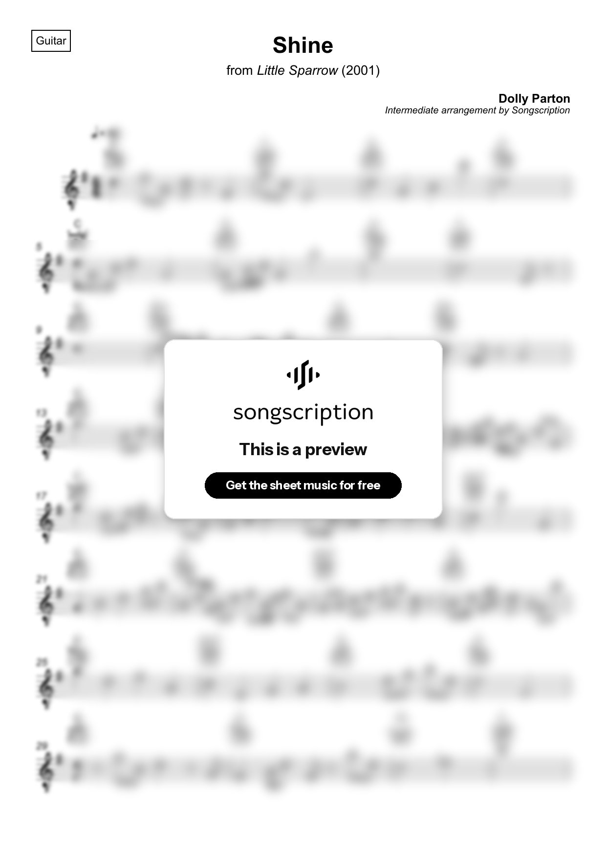 Intermediate Acoustic Guitar Sheet Music for "Shine" by Dolly Parton