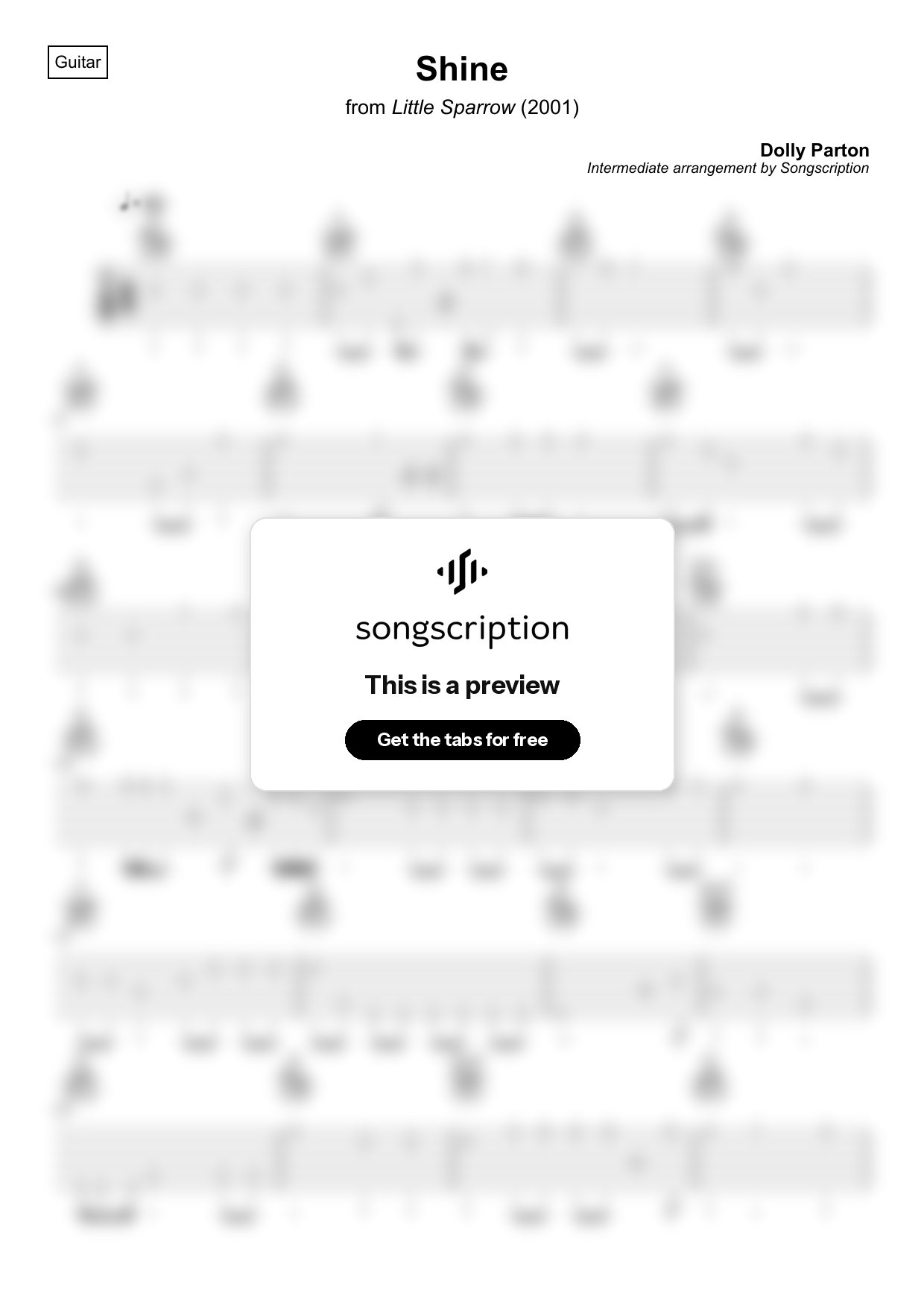 Intermediate Acoustic Guitar Tabs for "Shine" by Dolly Parton