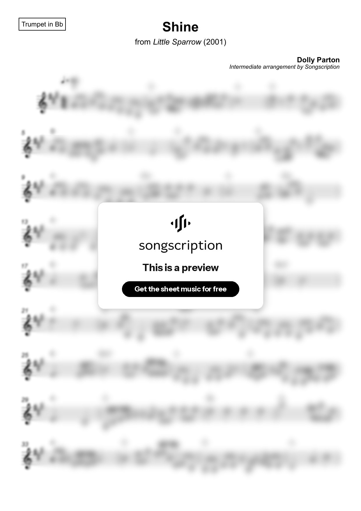 Intermediate Trumpet Sheet Music for "Shine" by Dolly Parton