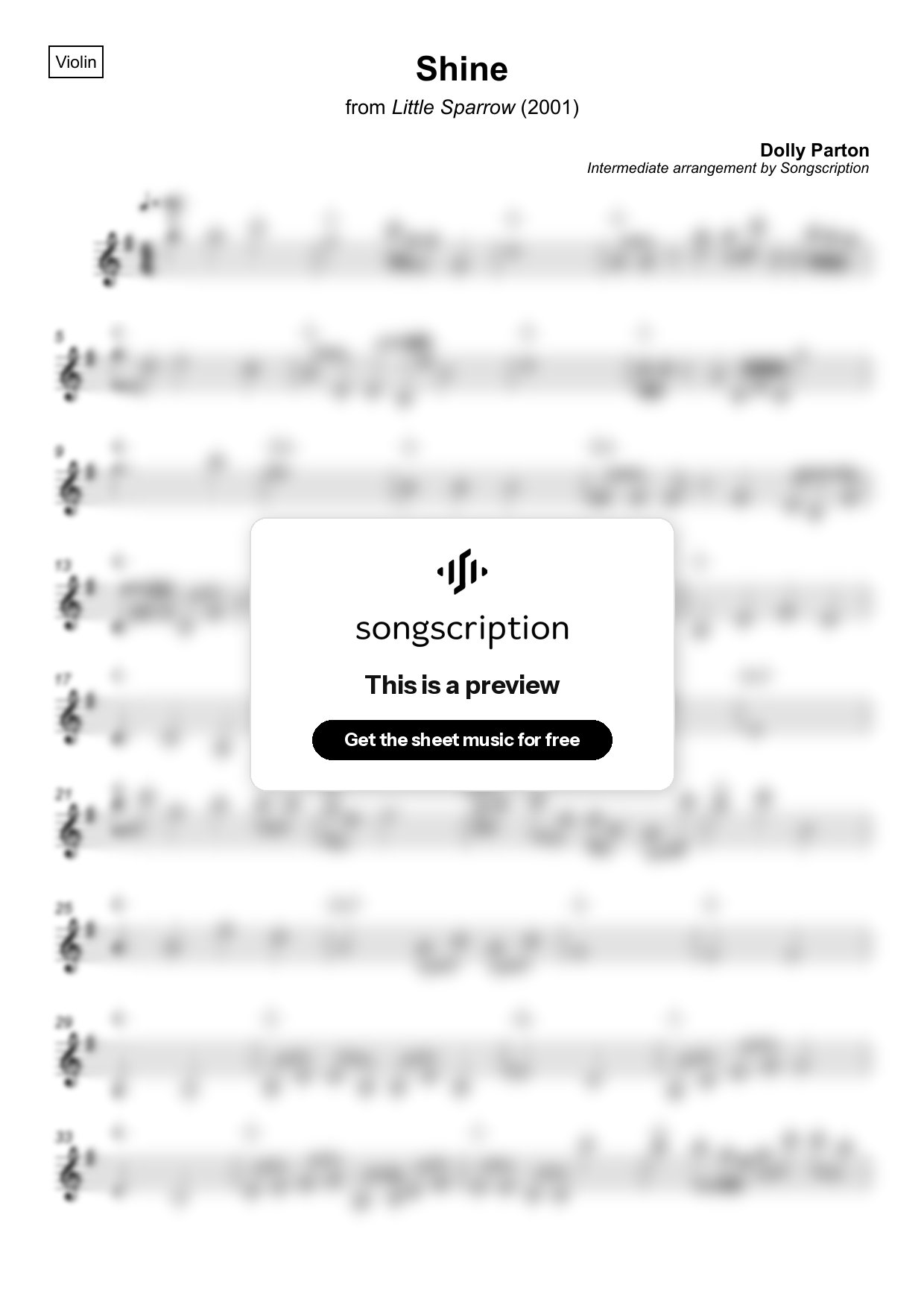 Intermediate Violin Sheet Music for "Shine" by Dolly Parton