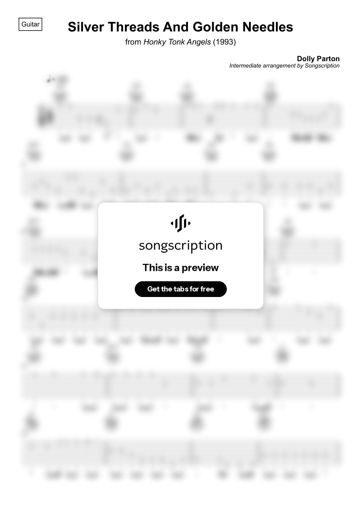Intermediate Acoustic Guitar Tabs for "Silver Threads And Golden Needles" by Dolly Parton