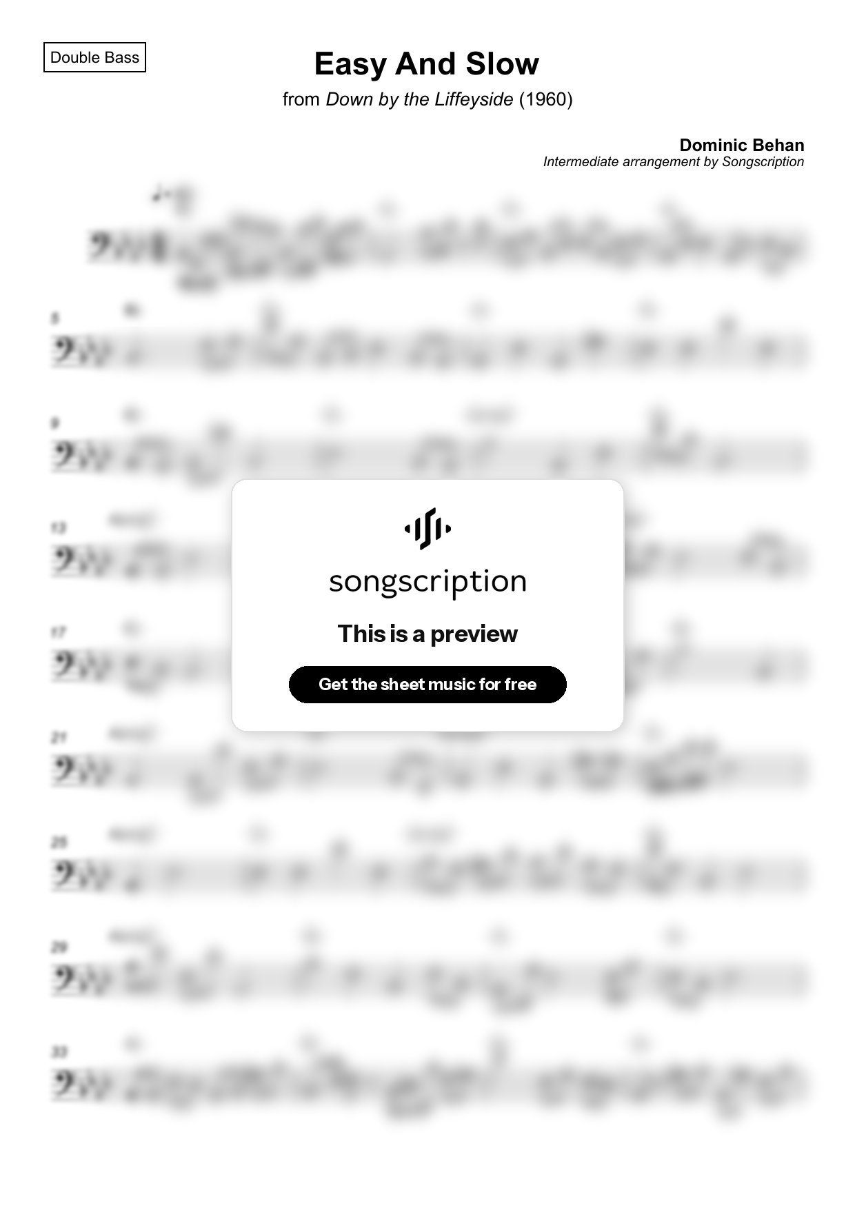 Intermediate Double Bass Sheet Music for "Easy And Slow" by Dominic Behan