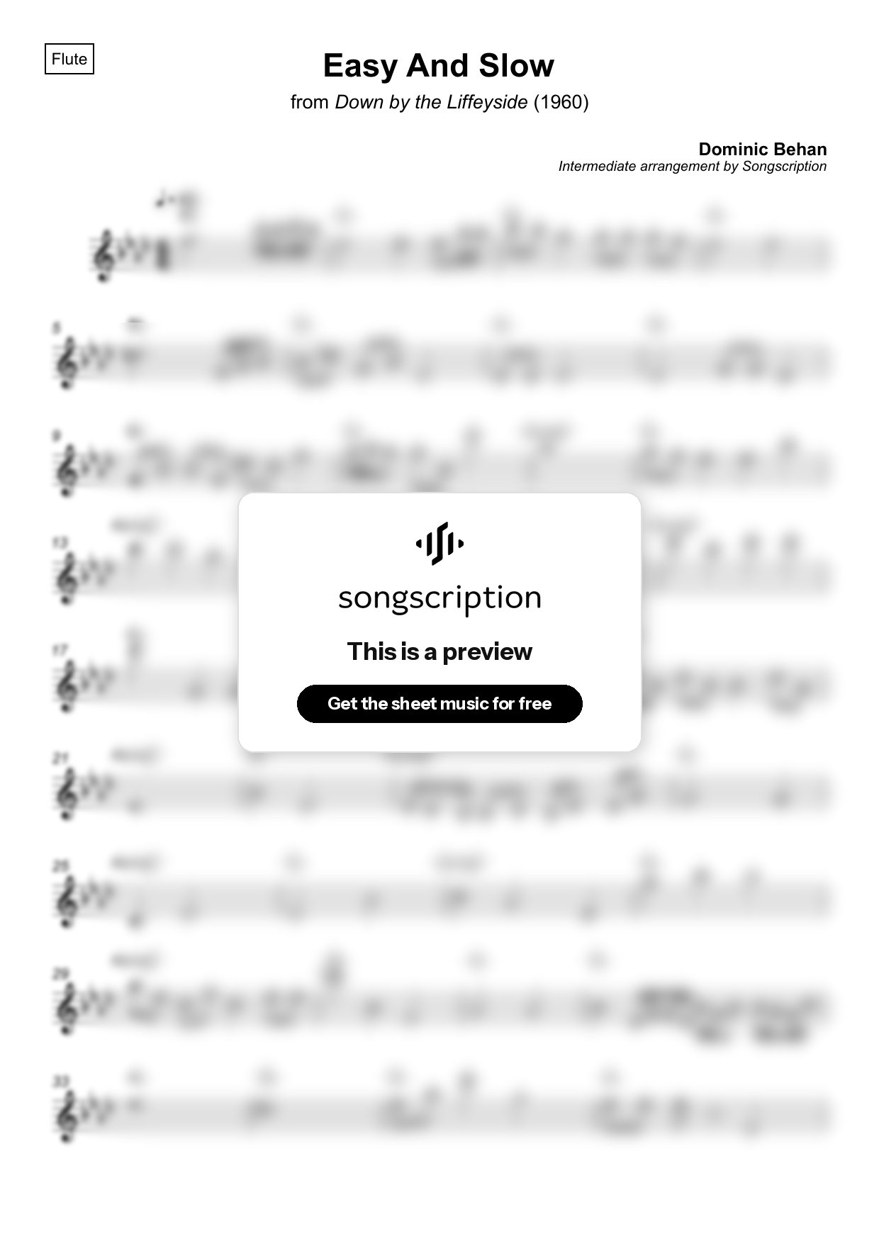 Intermediate Flute Sheet Music for "Easy And Slow" by Dominic Behan