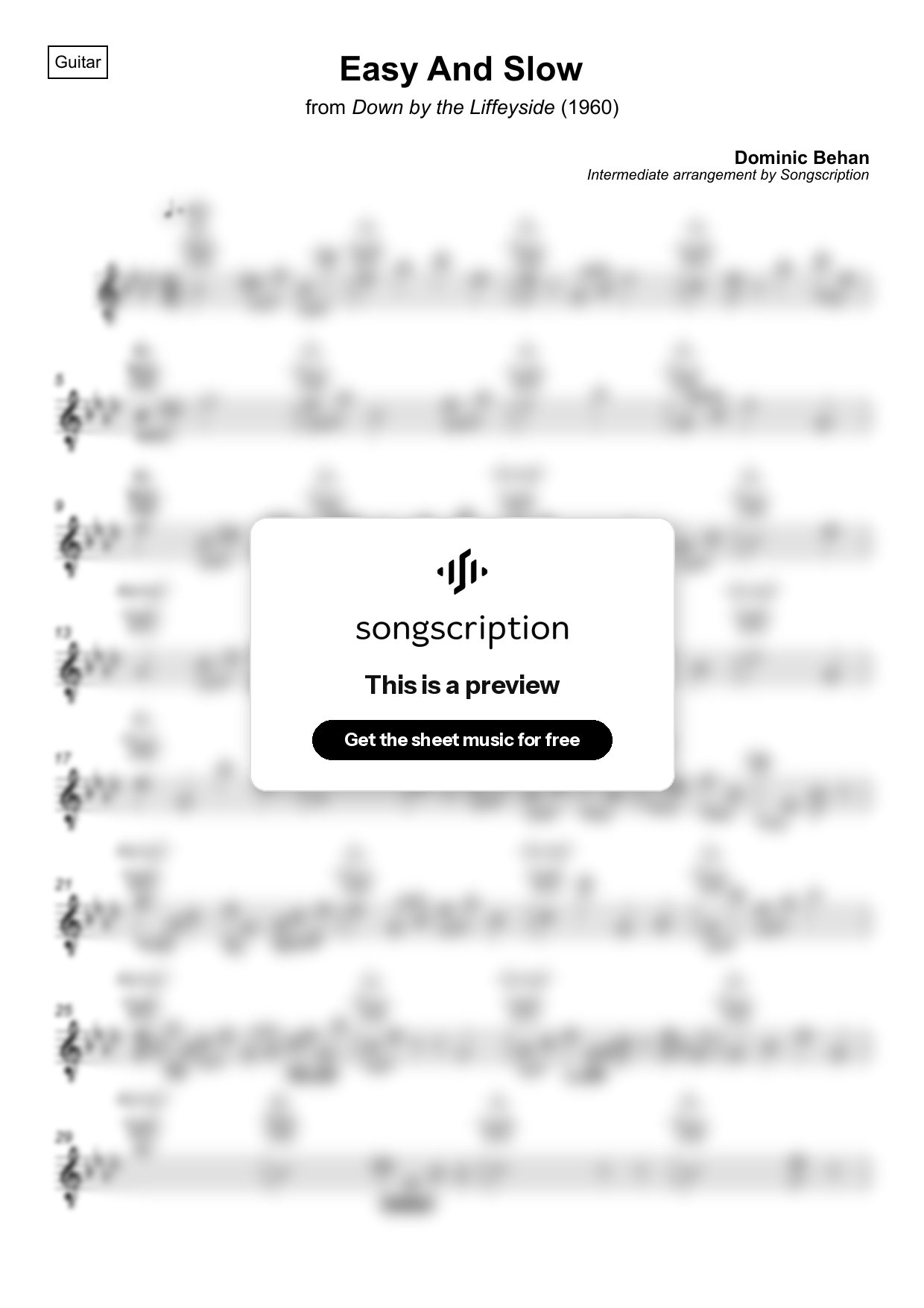 Intermediate Acoustic Guitar Sheet Music for "Easy And Slow" by Dominic Behan