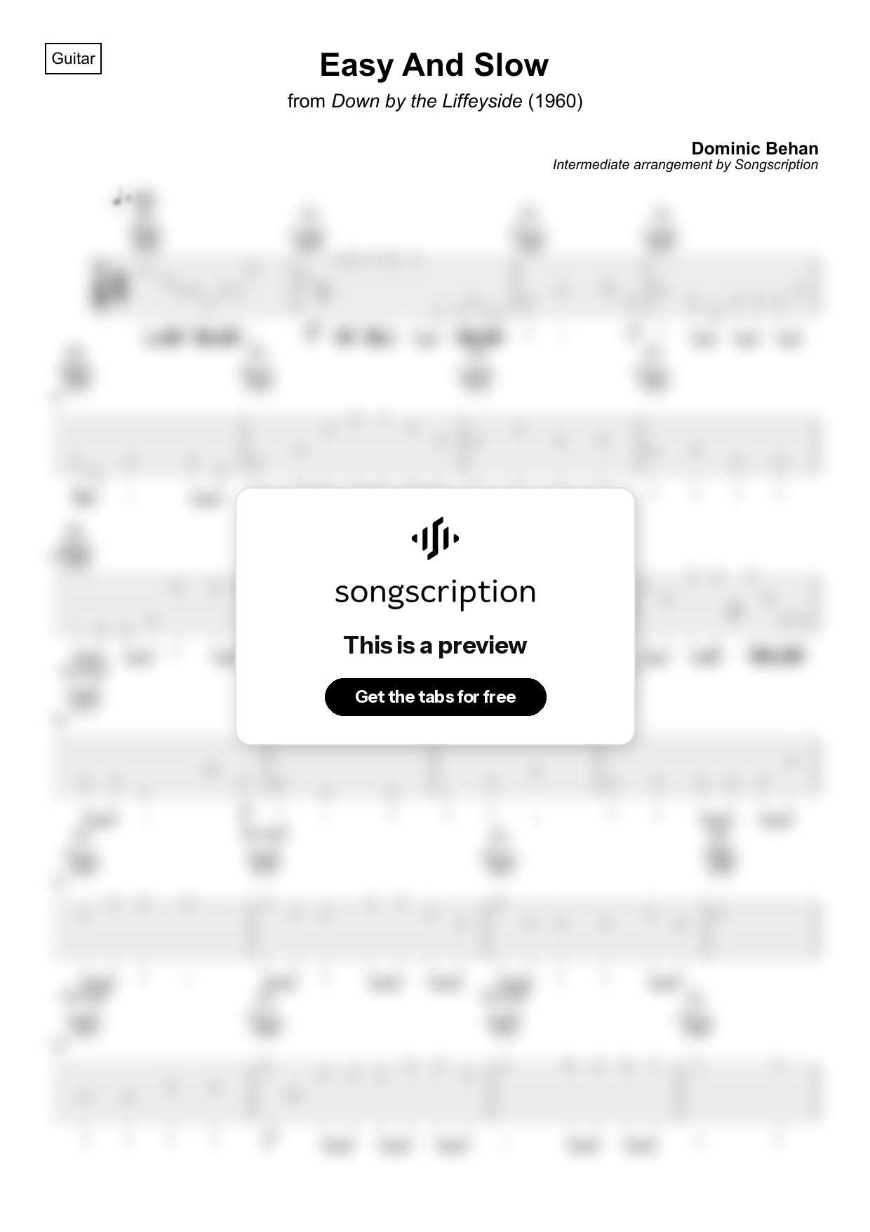 Intermediate Acoustic Guitar Tabs for "Easy And Slow" by Dominic Behan
