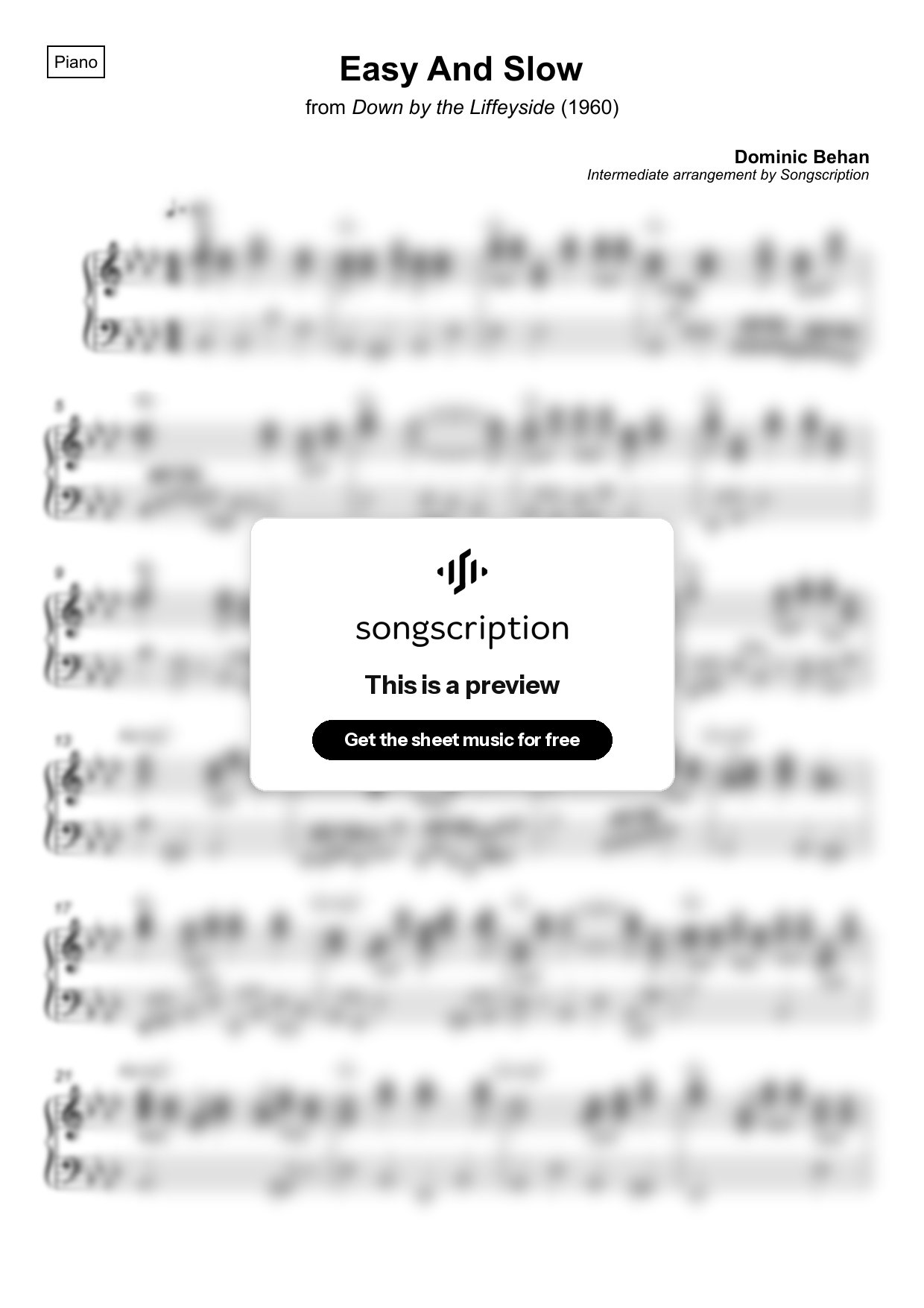 Intermediate Piano Sheet Music for "Easy And Slow" by Dominic Behan