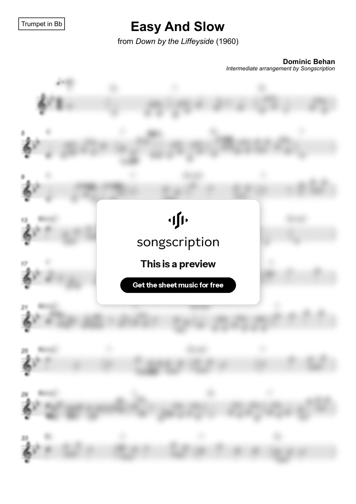 Intermediate Trumpet Sheet Music for "Easy And Slow" by Dominic Behan