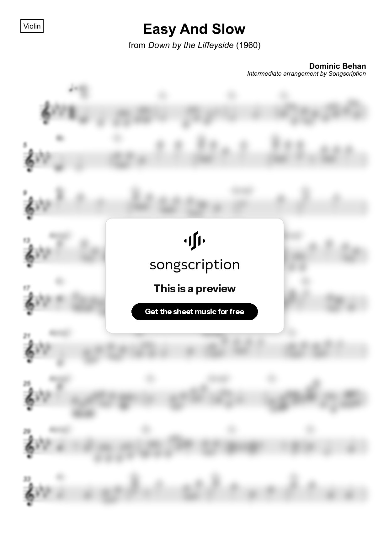 Intermediate Violin Sheet Music for "Easy And Slow" by Dominic Behan