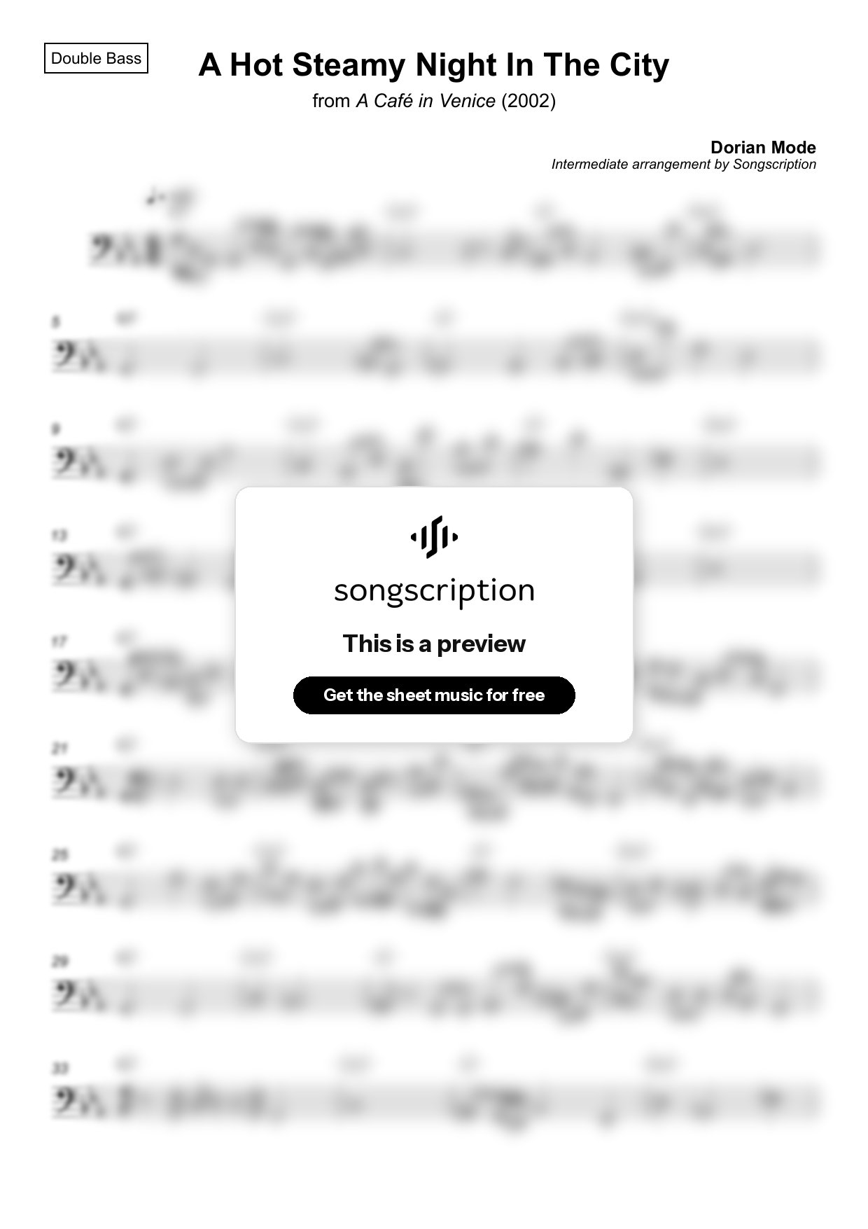 Intermediate Double Bass Sheet Music for "A Hot Steamy Night In The City" by Dorian Mode