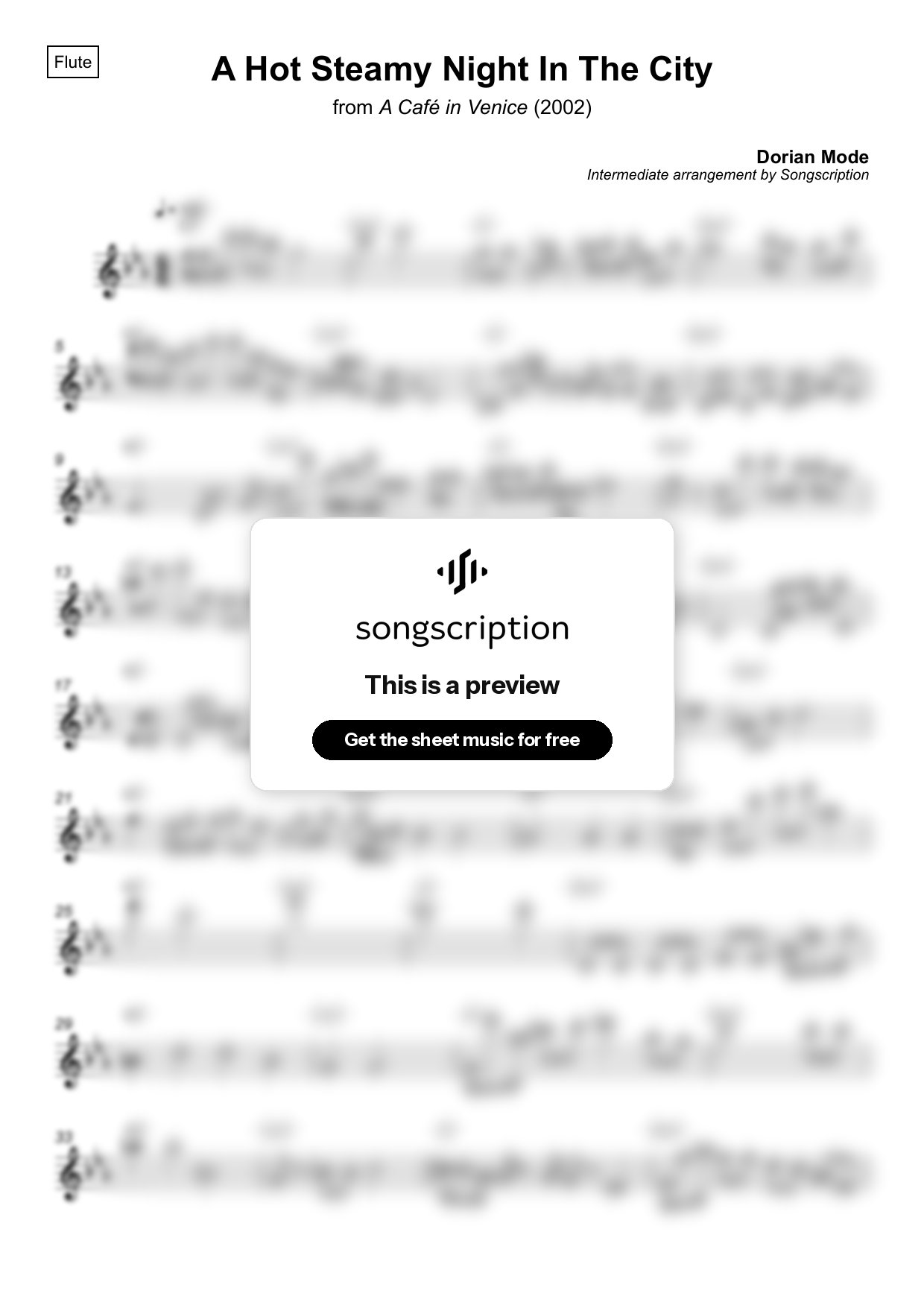 Intermediate Flute Sheet Music for "A Hot Steamy Night In The City" by Dorian Mode