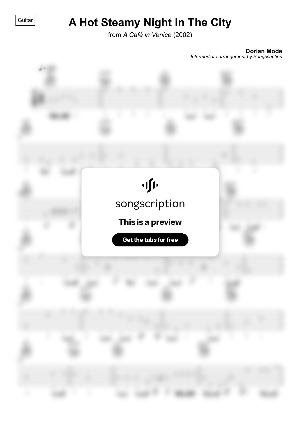 Intermediate Acoustic Guitar Tabs for "A Hot Steamy Night In The City" by Dorian Mode